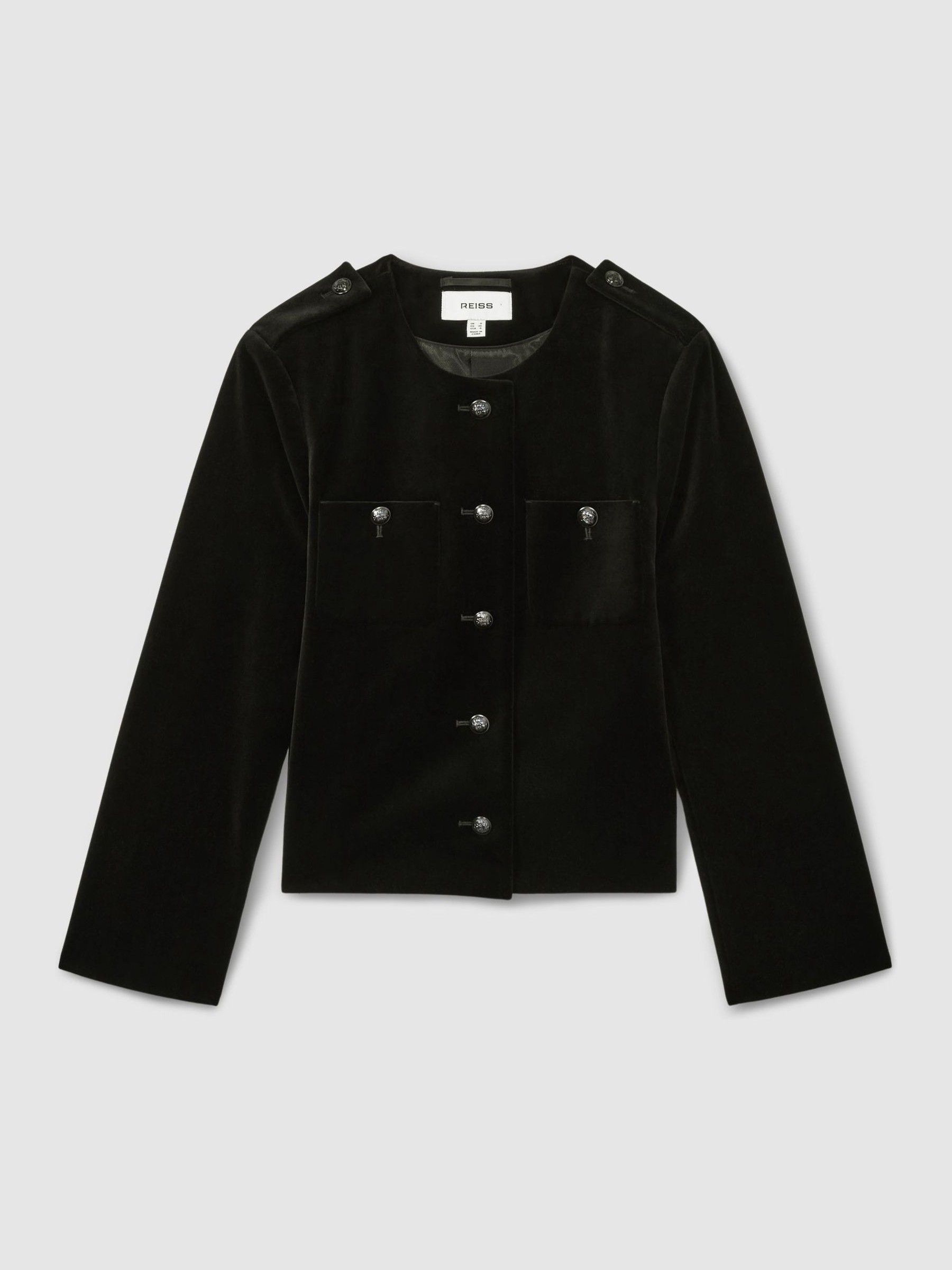 Cropped Velvet Jacket in Black - Image 2 of 6
