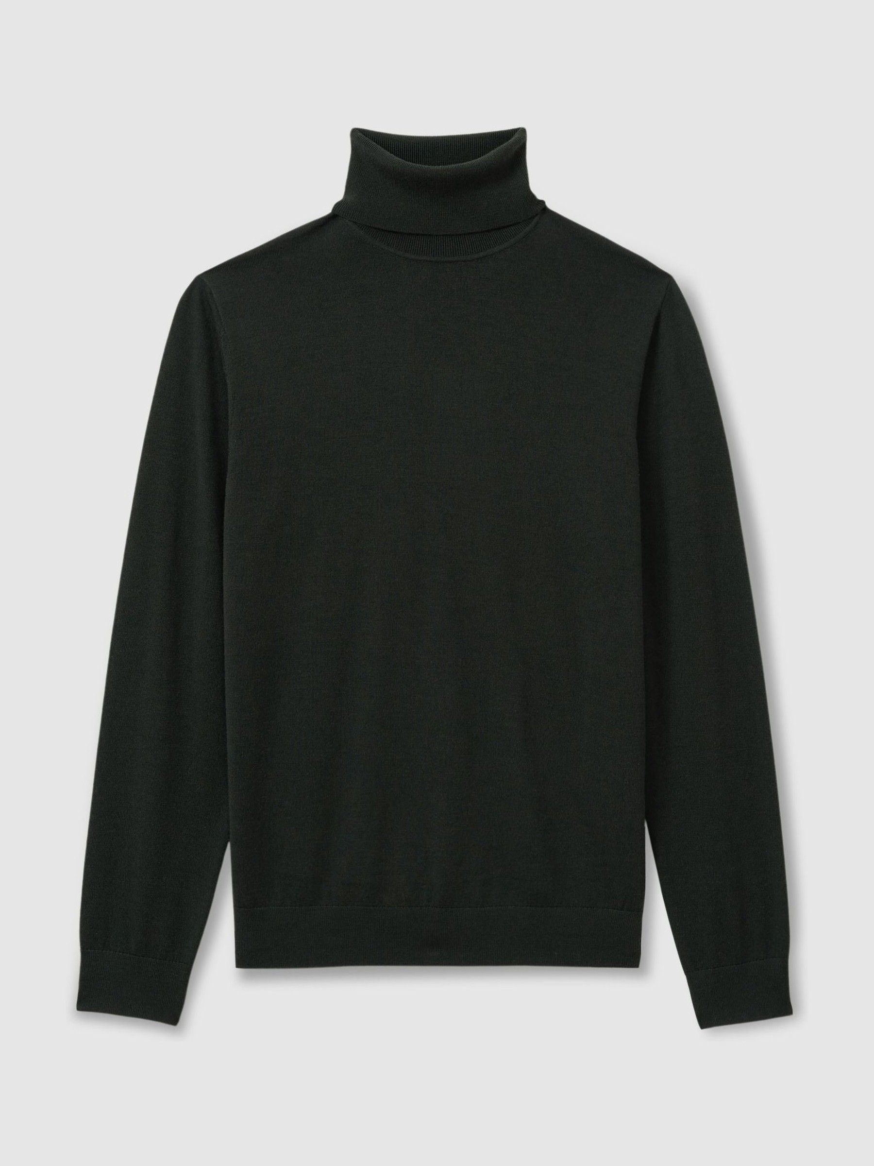 Merino Roll-Neck Jumper in Dark Military Green - Image 2 of 6