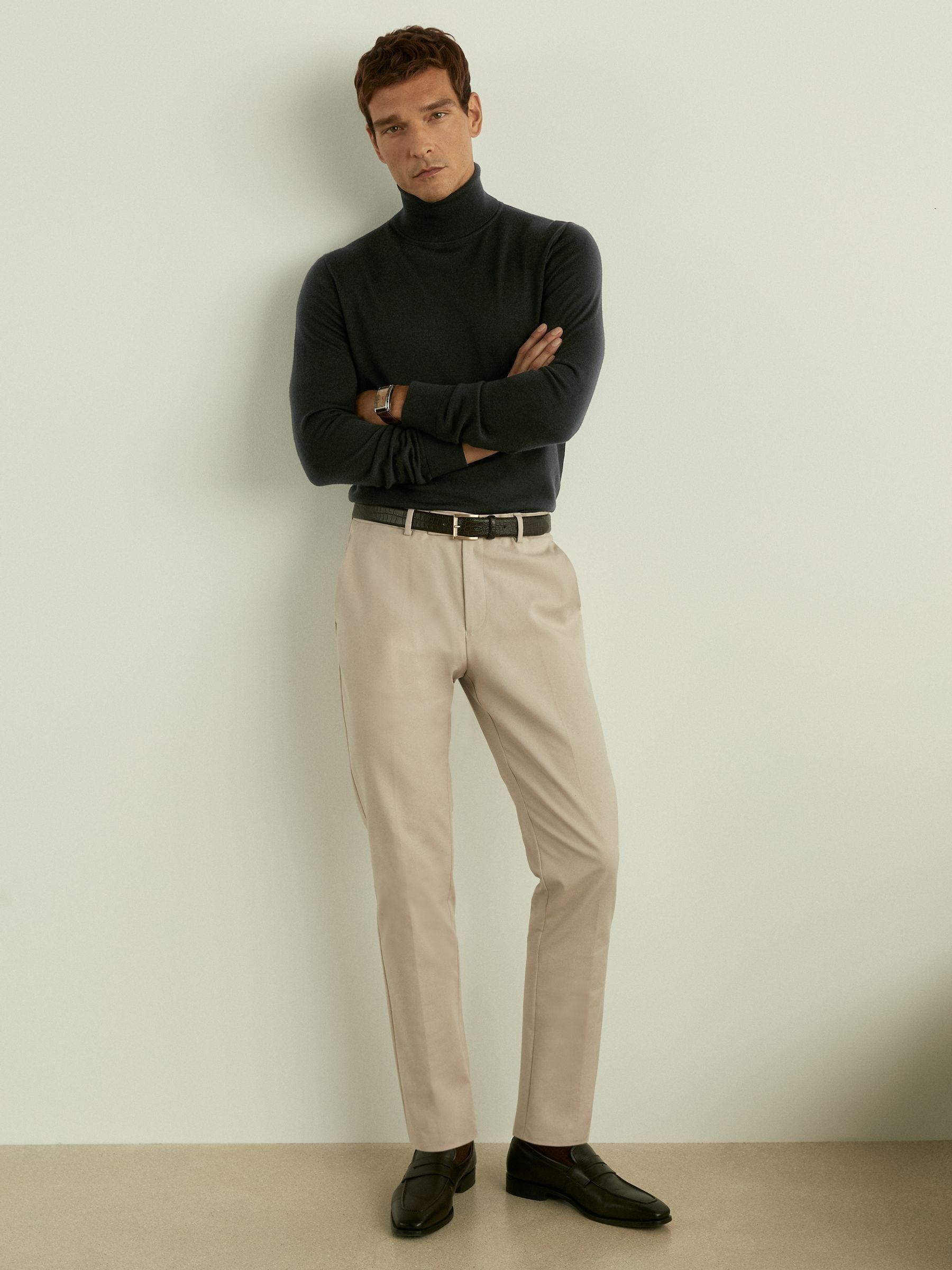 Merino Roll-Neck Jumper in Dark Military Green - Image 3 of 6