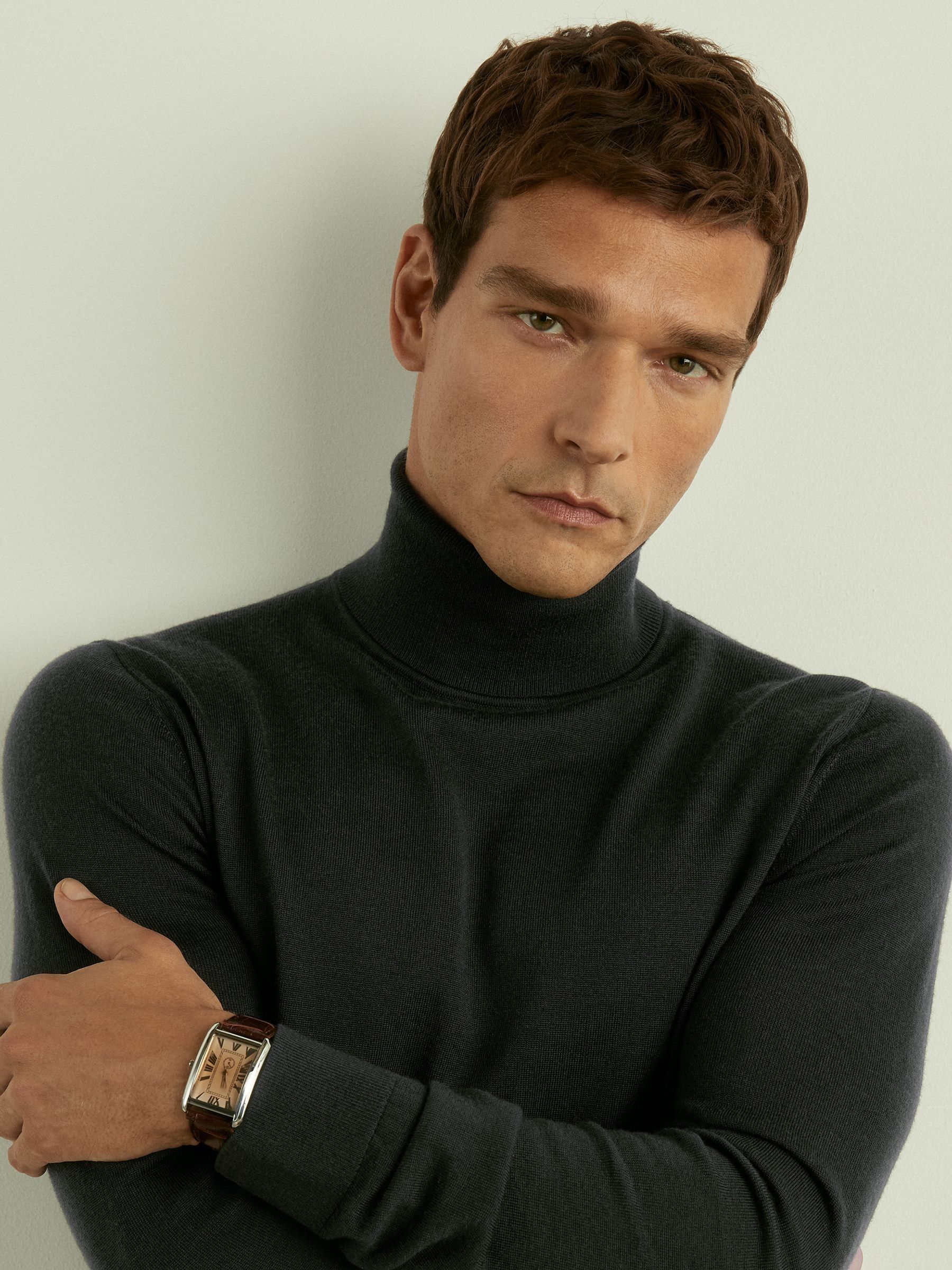Merino Roll-Neck Jumper in Dark Military Green - Image 4 of 6