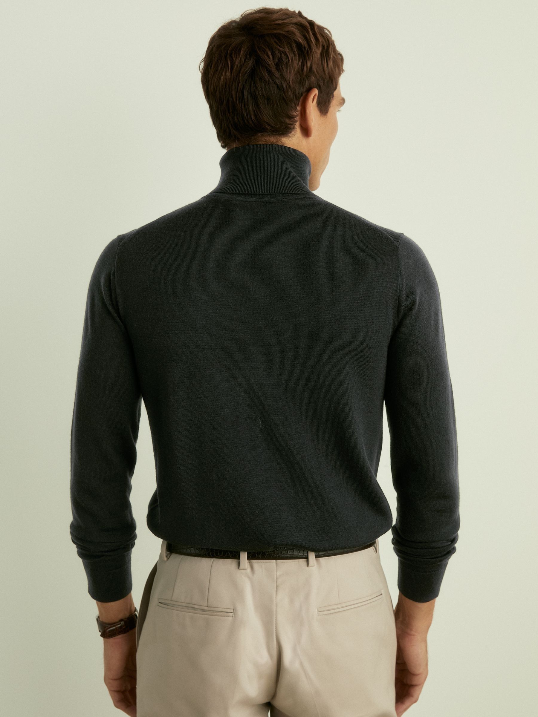 Merino Roll-Neck Jumper in Dark Military Green - Image 5 of 6