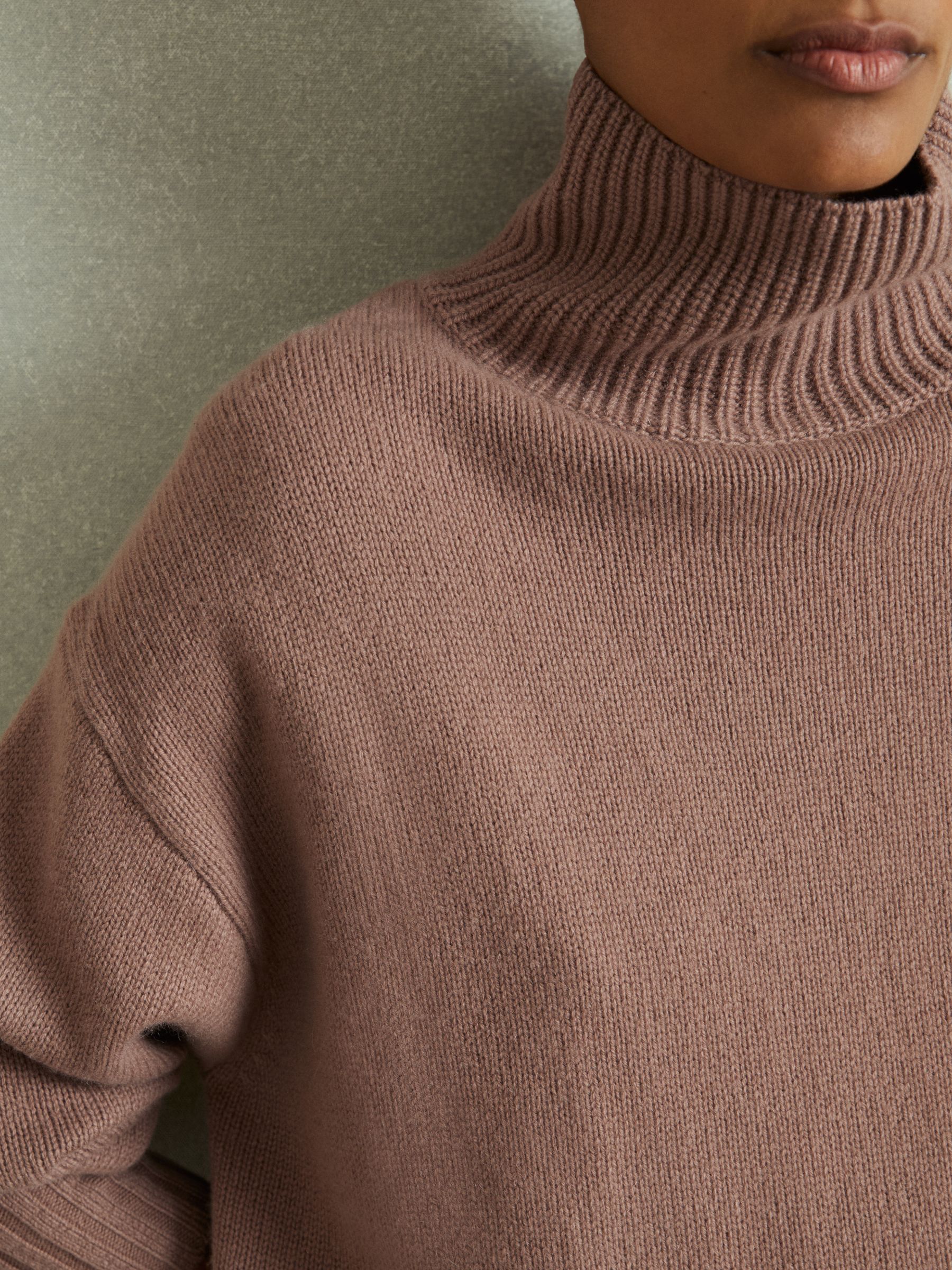 100% Cashmere Roll Neck Jumper in Mink - Image 3 of 6