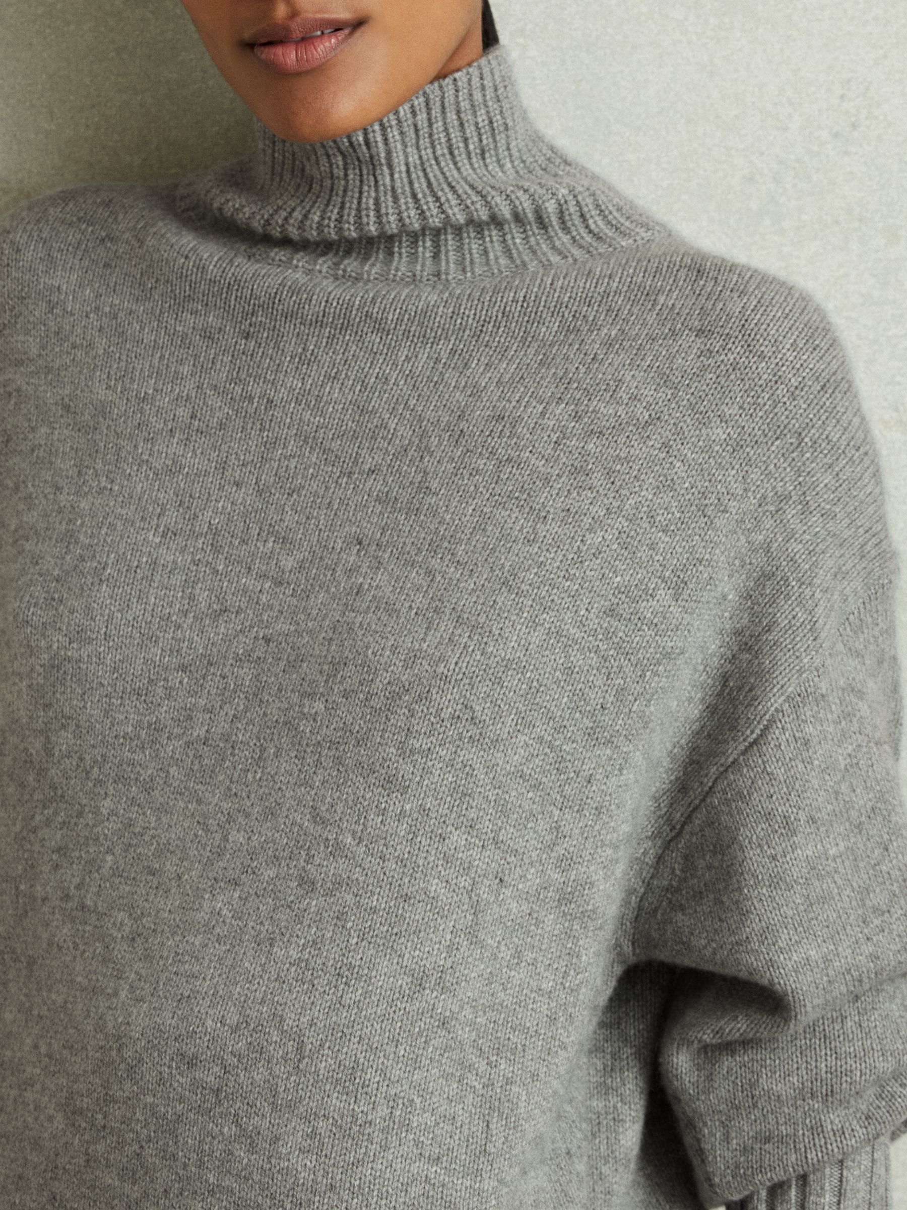 100% Cashmere Roll Neck Jumper in Grey Marl - Image 3 of 6