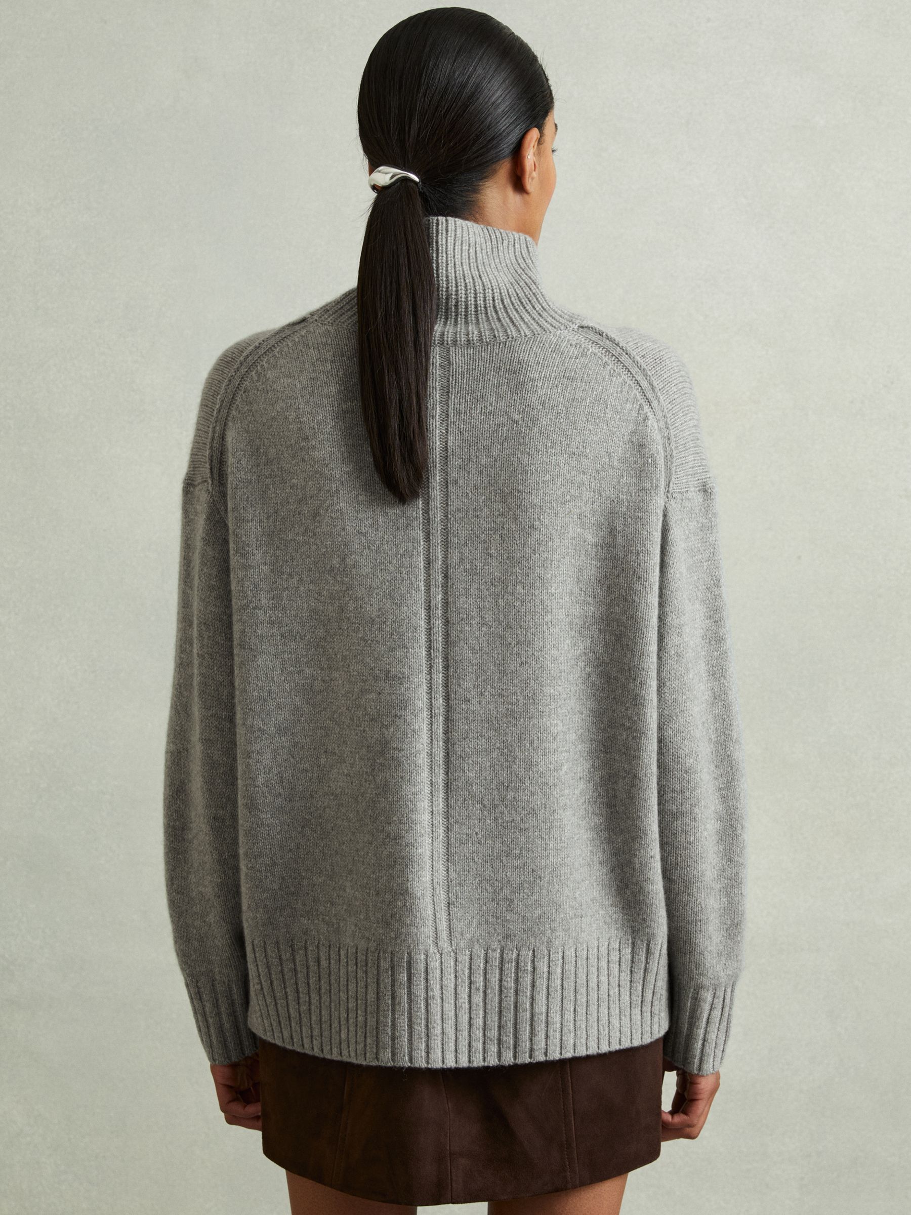100% Cashmere Roll Neck Jumper in Grey Marl - Image 4 of 6