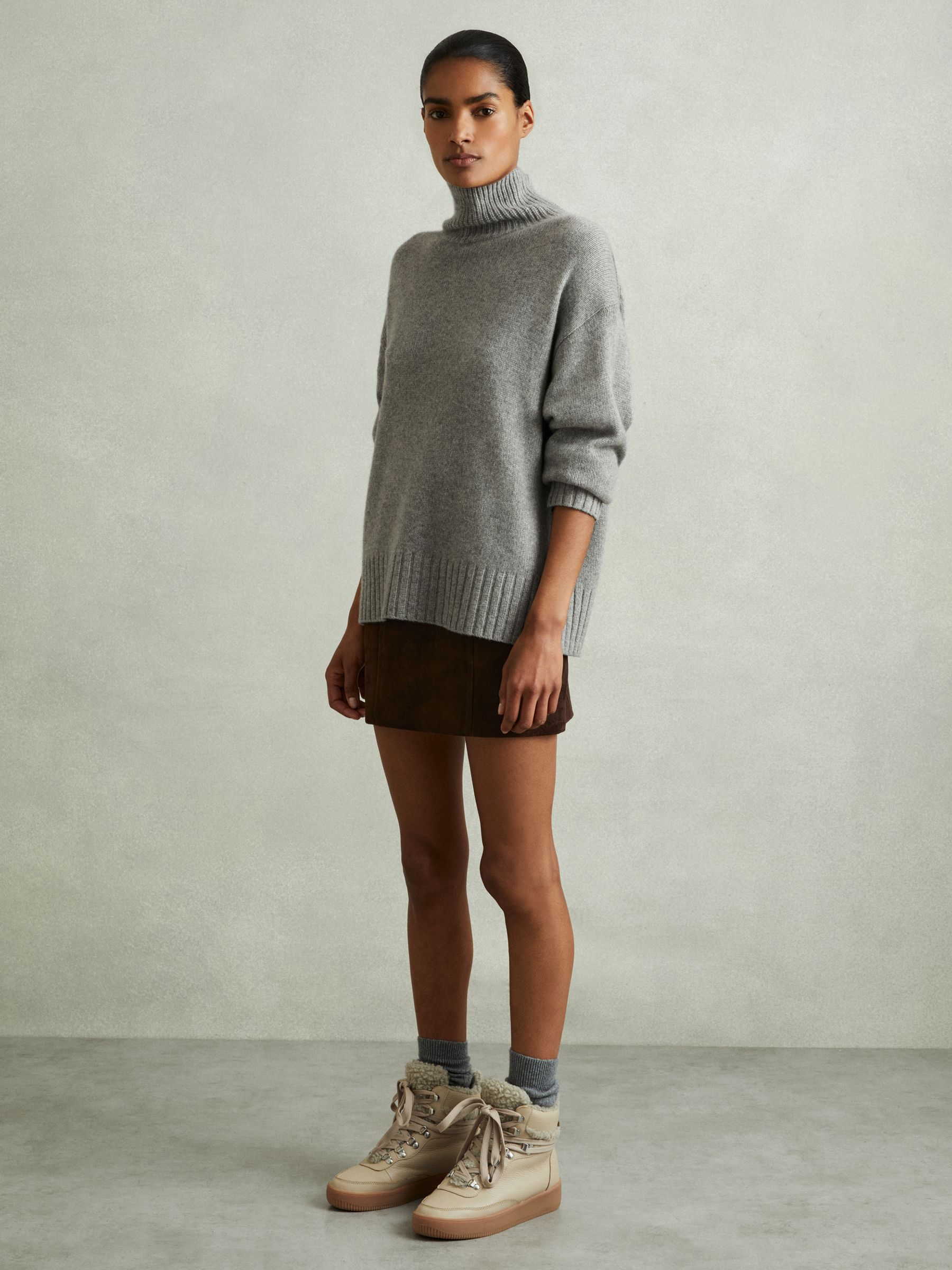 100% Cashmere Roll Neck Jumper in Grey Marl - Image 5 of 6