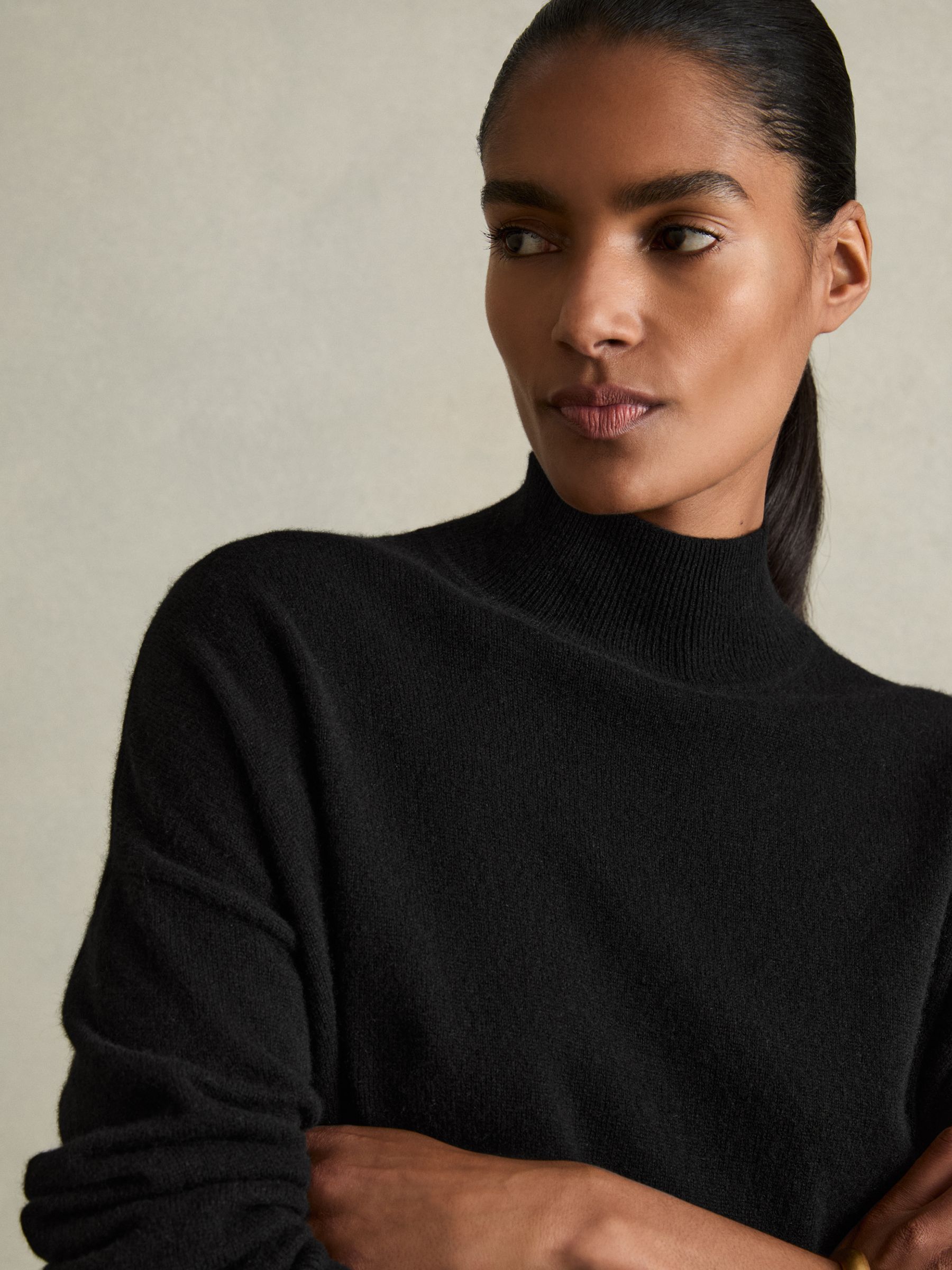 100% Cashmere Roll-Neck Jumper in Black - Image 4 of 7