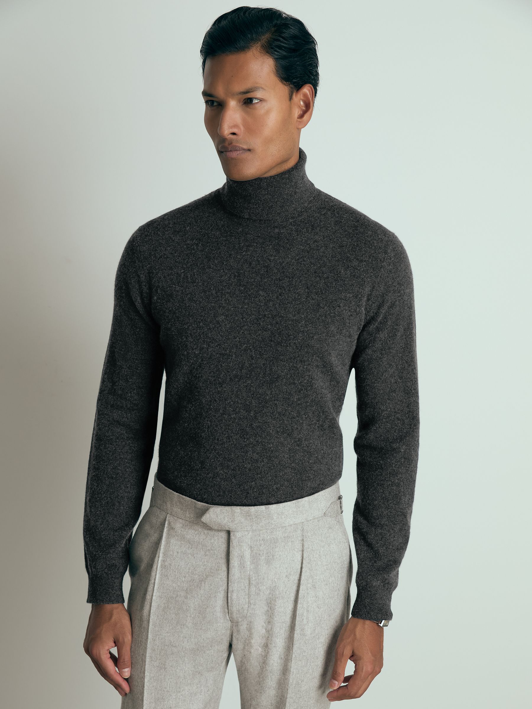 Reiss Atelier Cashmere Roll-Neck Jumper in Charcoal Melange REISS