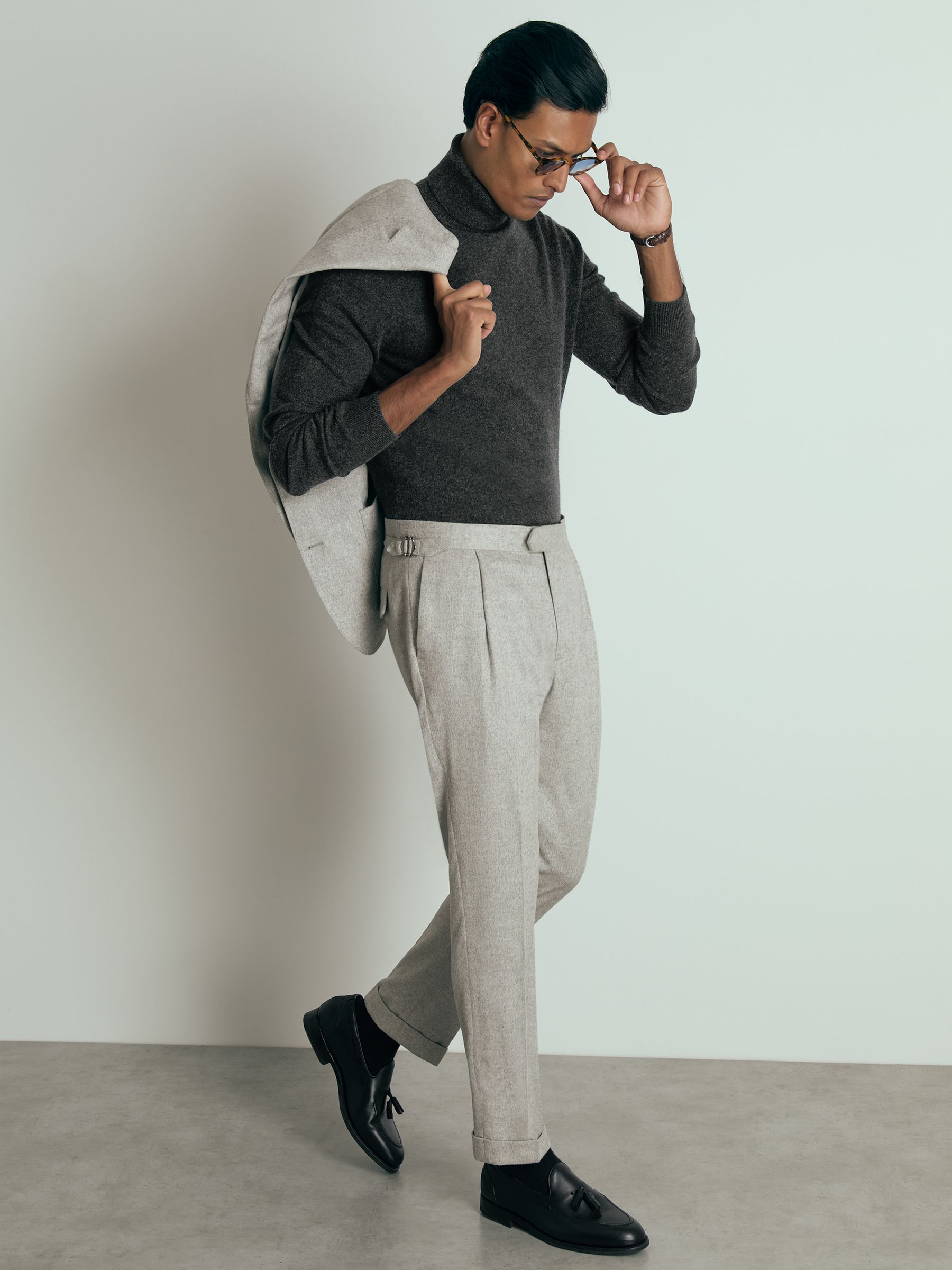 Atelier Cashmere Roll-Neck Jumper in Charcoal Melange - Image 3 of 6