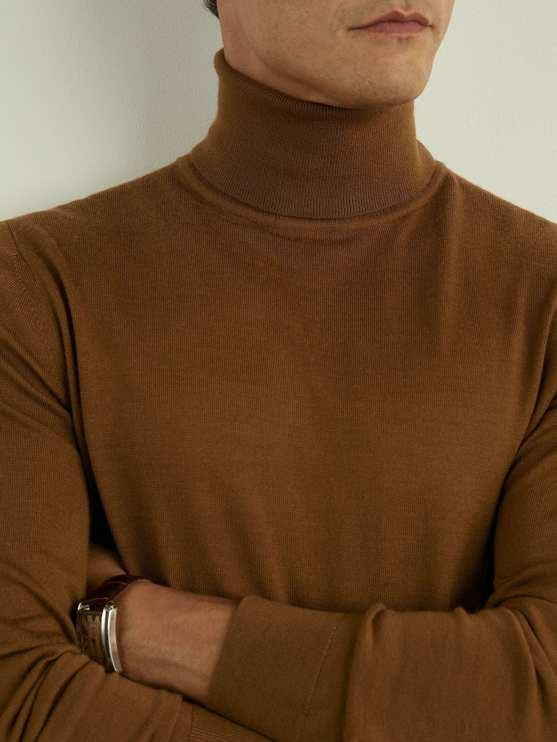 Merino Roll-Neck Jumper in Tobacco Brown - Image 4 of 6