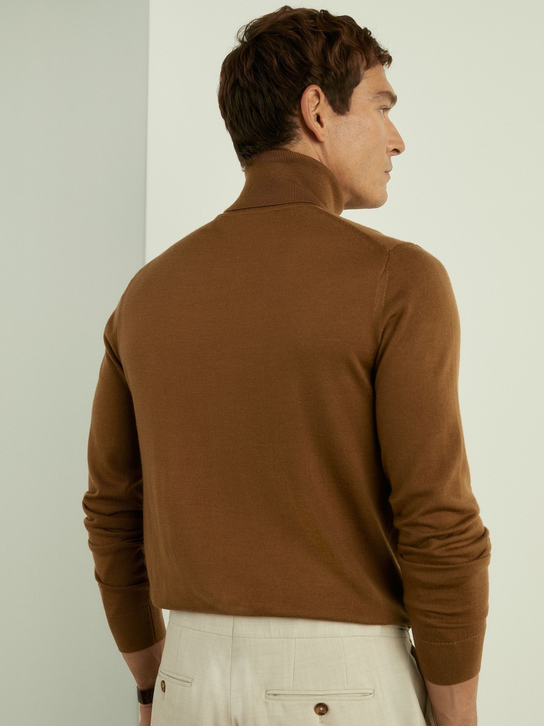 Merino Roll-Neck Jumper in Tobacco Brown - Image 5 of 6