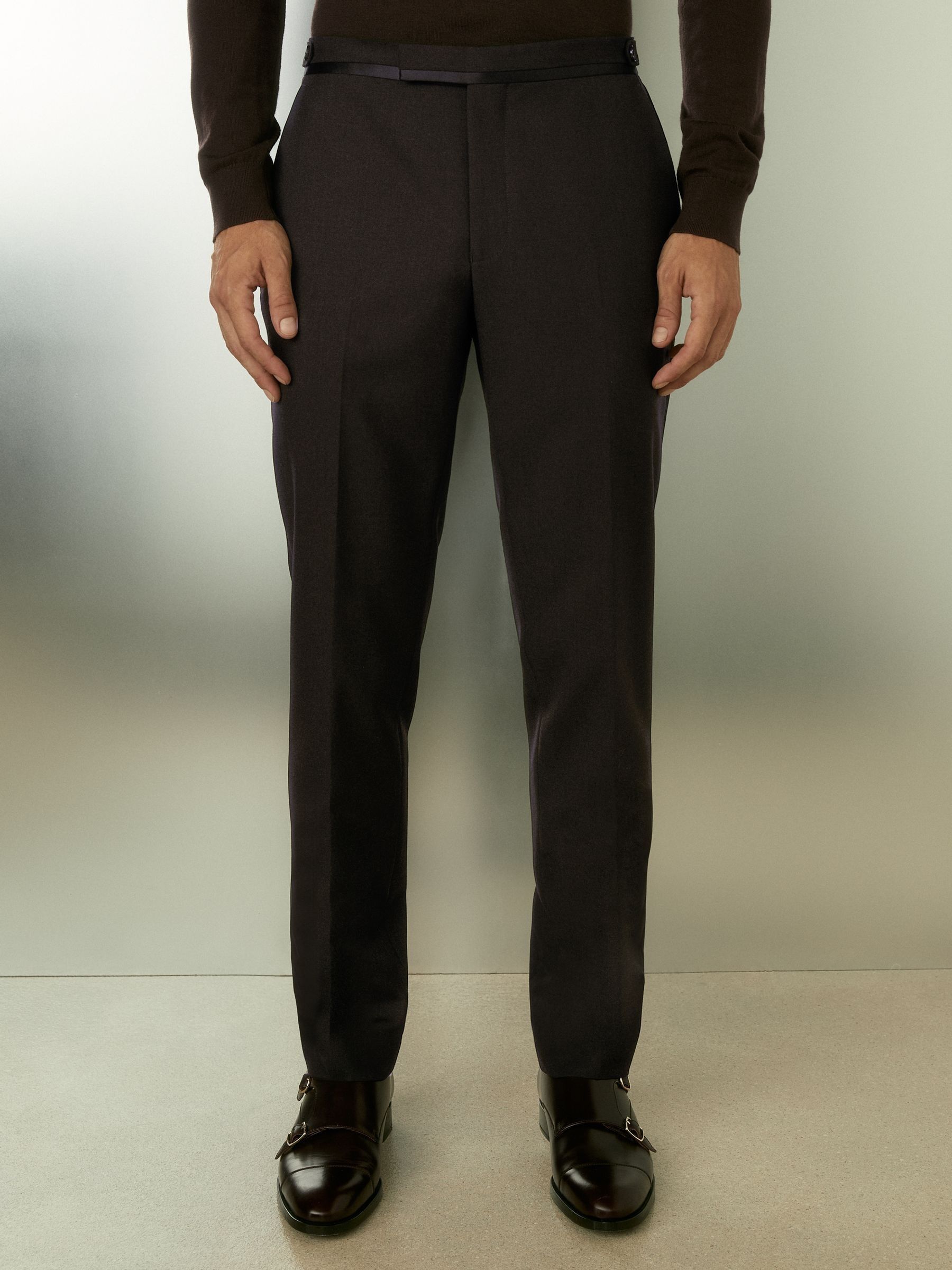 Wool Tuxedo Trousers Slim Fit in Brown - Image 3 of 6