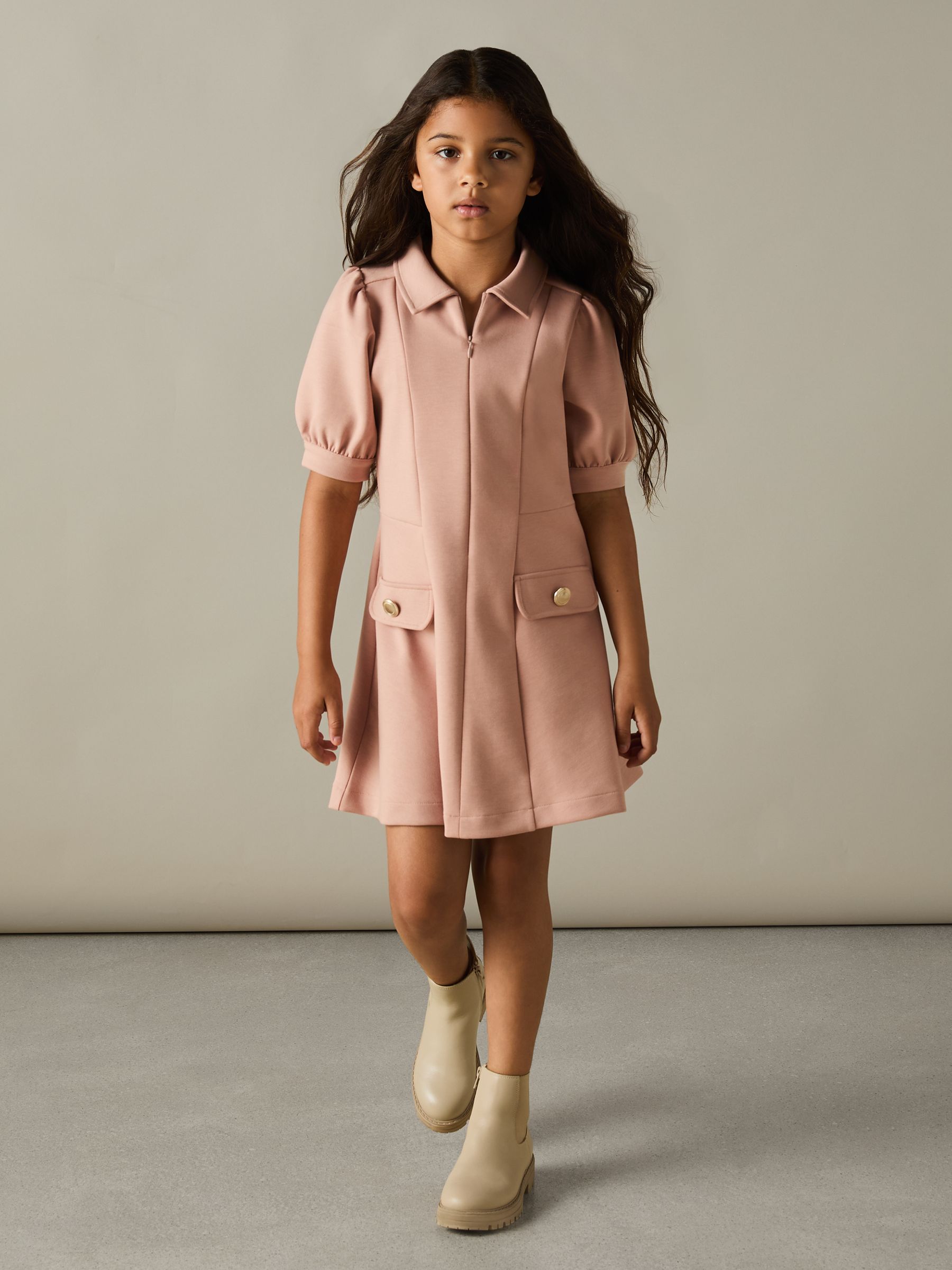 9-13 yrs Jersey Puff Sleeve Dress in Pink - Image 3 of 4