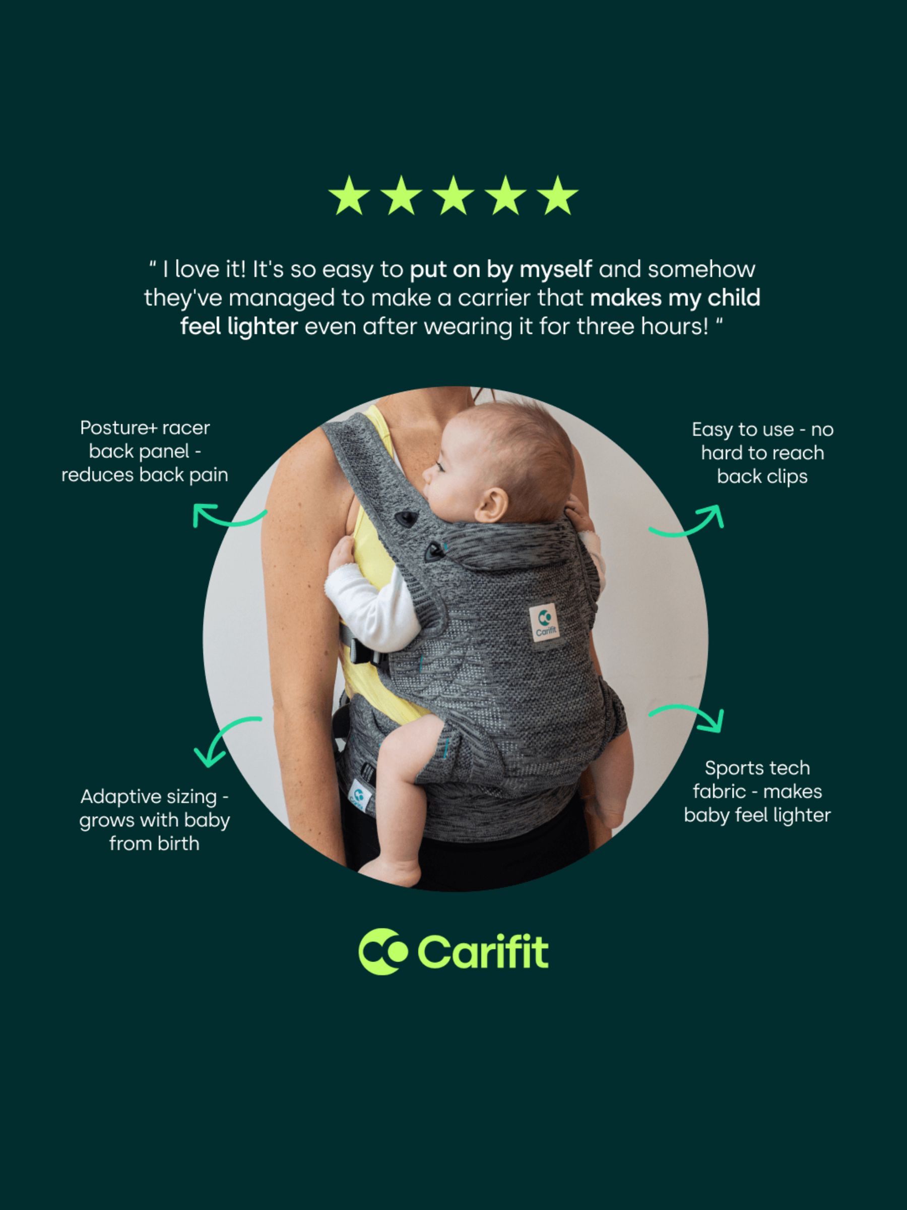 Carifit Baby Carrier Cool Grey - Image 12 of 12