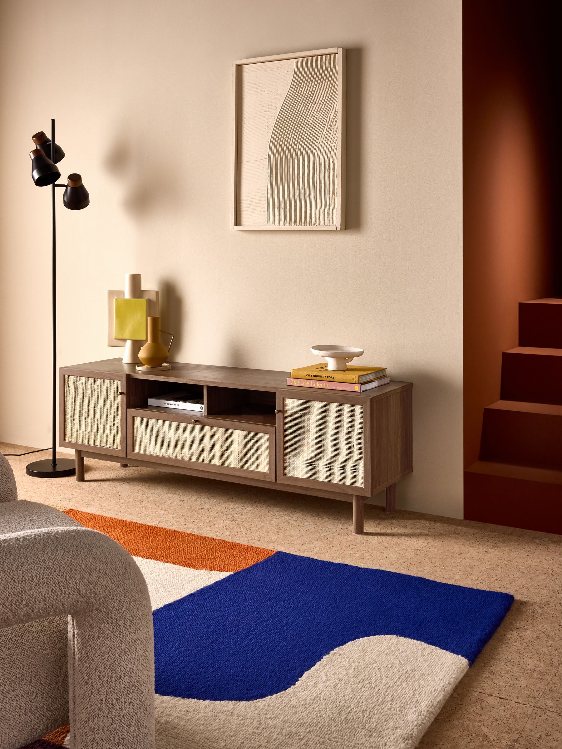 Pavia Rattan Superwide Up to 50 Inch TV Unit in Dark Oak Effect - Image 1 of 5