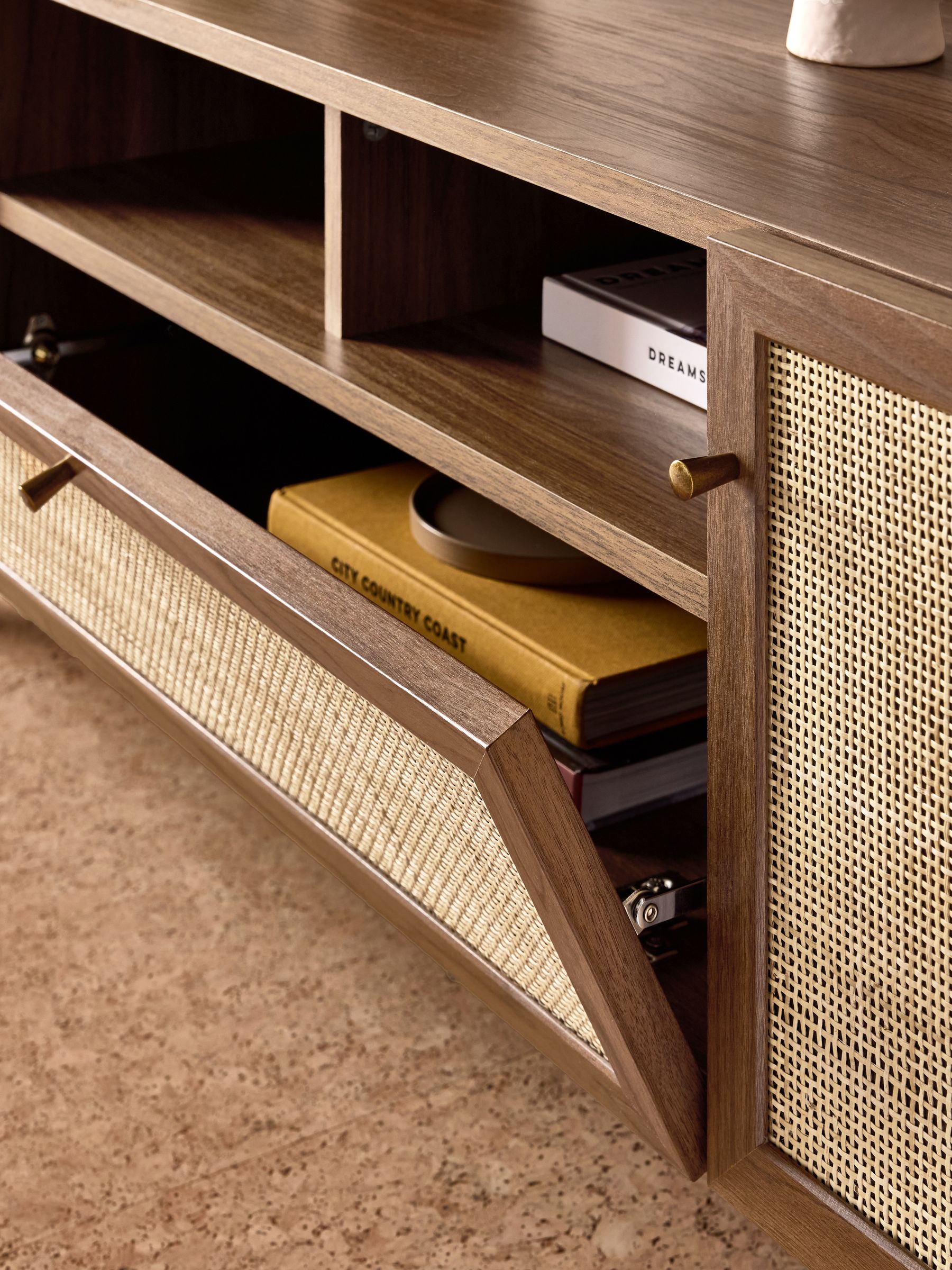 Pavia Rattan Superwide Up to 50 Inch TV Unit in Dark Oak Effect - Image 2 of 5
