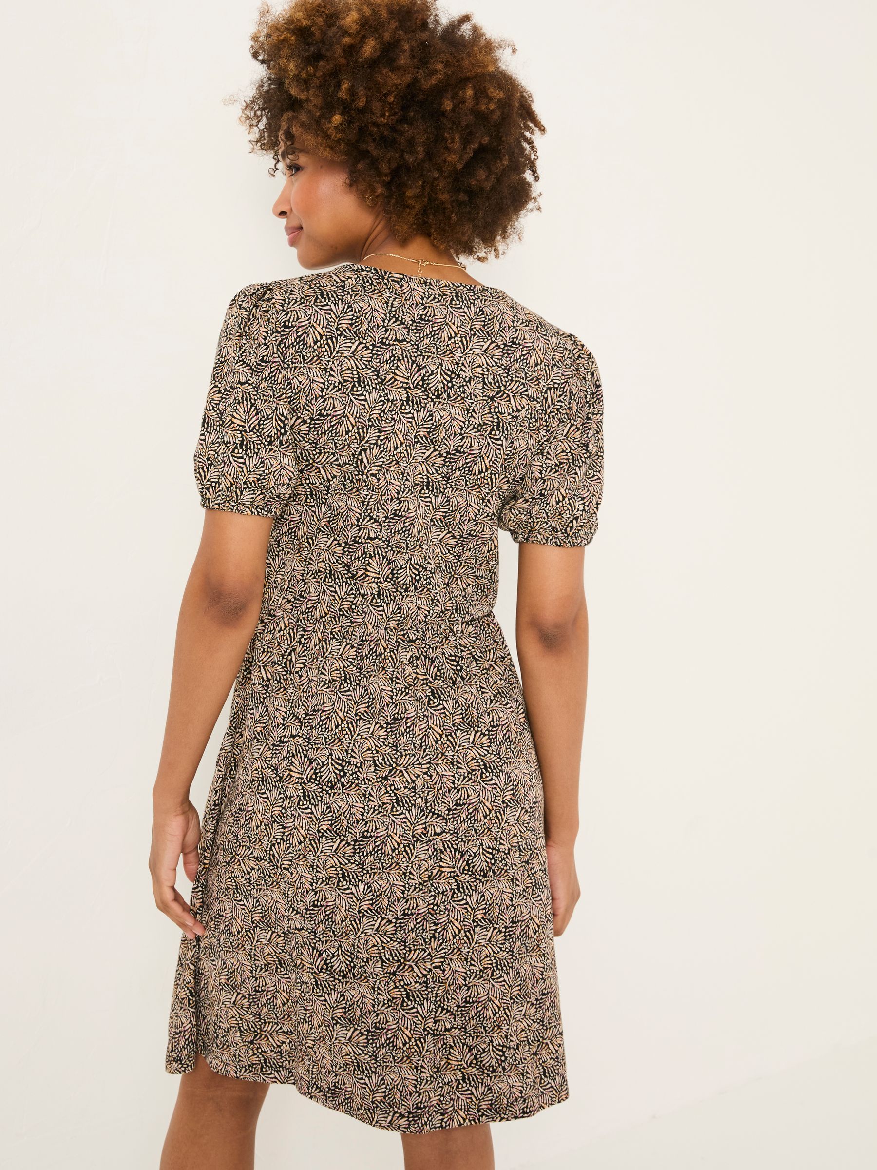 Nell Black Leaf Short Sleeve V-Neck Midi Dress - Image 2 of 6