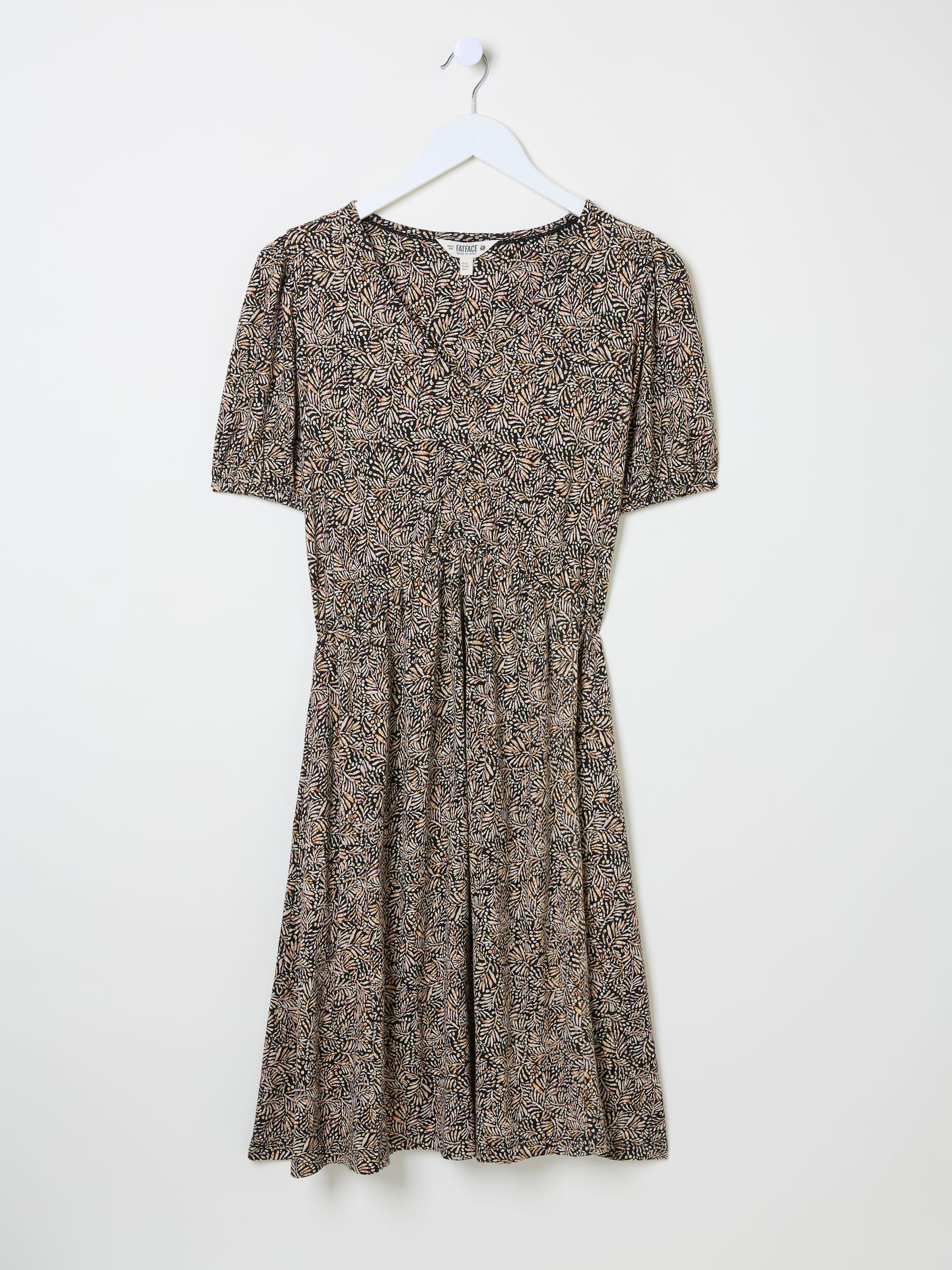 Nell Black Leaf Short Sleeve V-Neck Midi Dress - Image 6 of 6