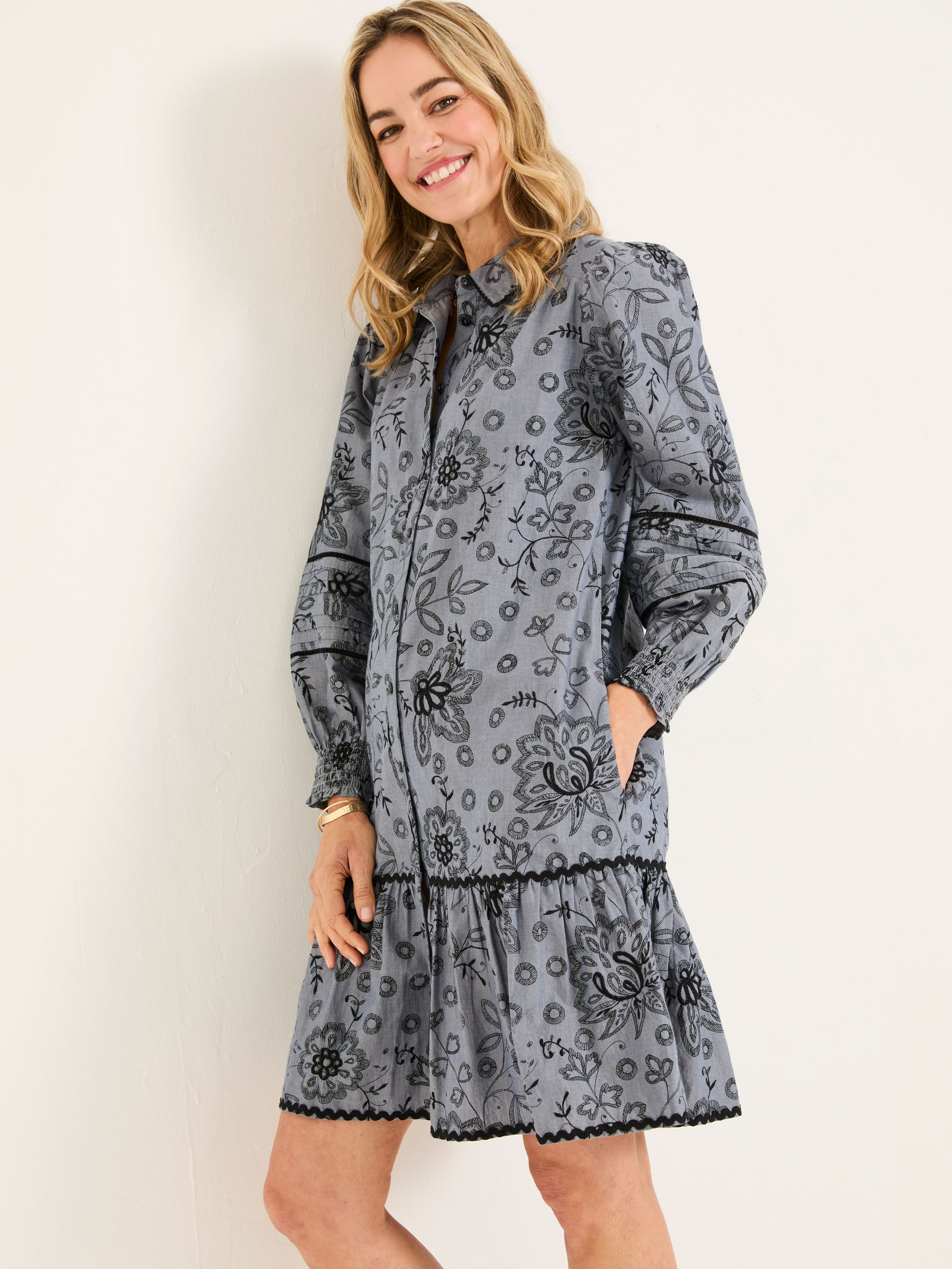 Kitty Chambray Blue Embroidered Dress - Image 1 of 5