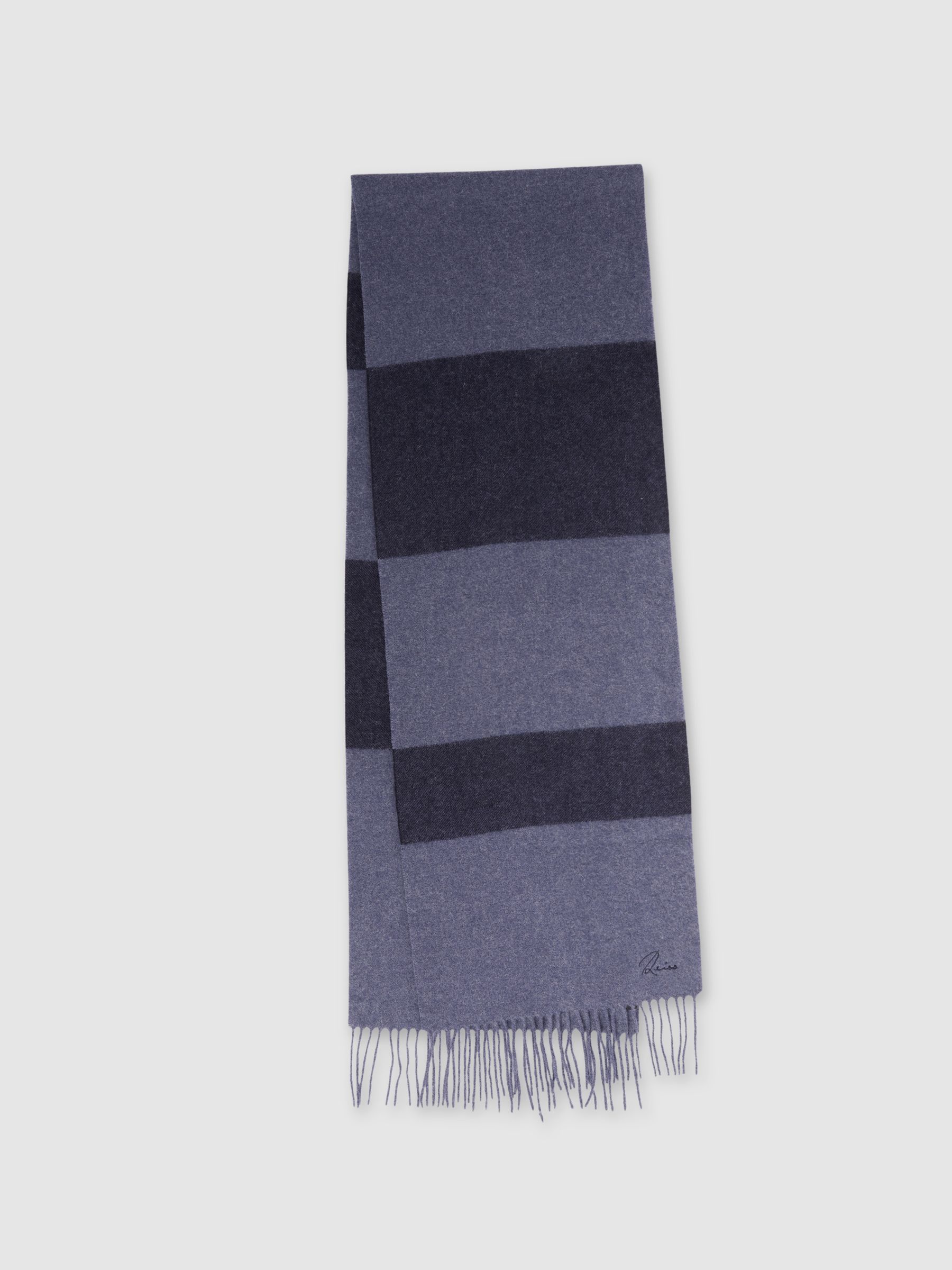 Wool and Cashmere Striped Scarf in Navy/ Indigo Melange - Image 1 of 4