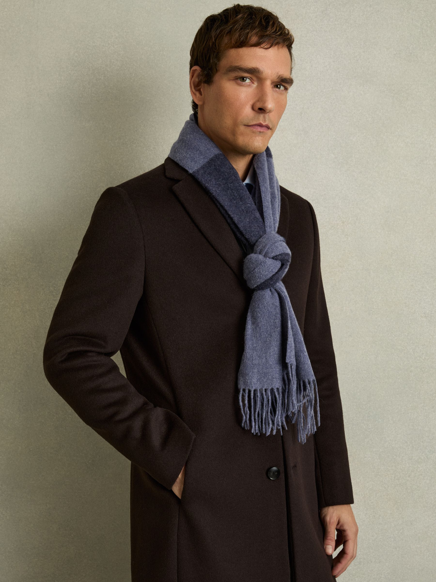 Wool and Cashmere Striped Scarf in Navy/ Indigo Melange - Image 2 of 4