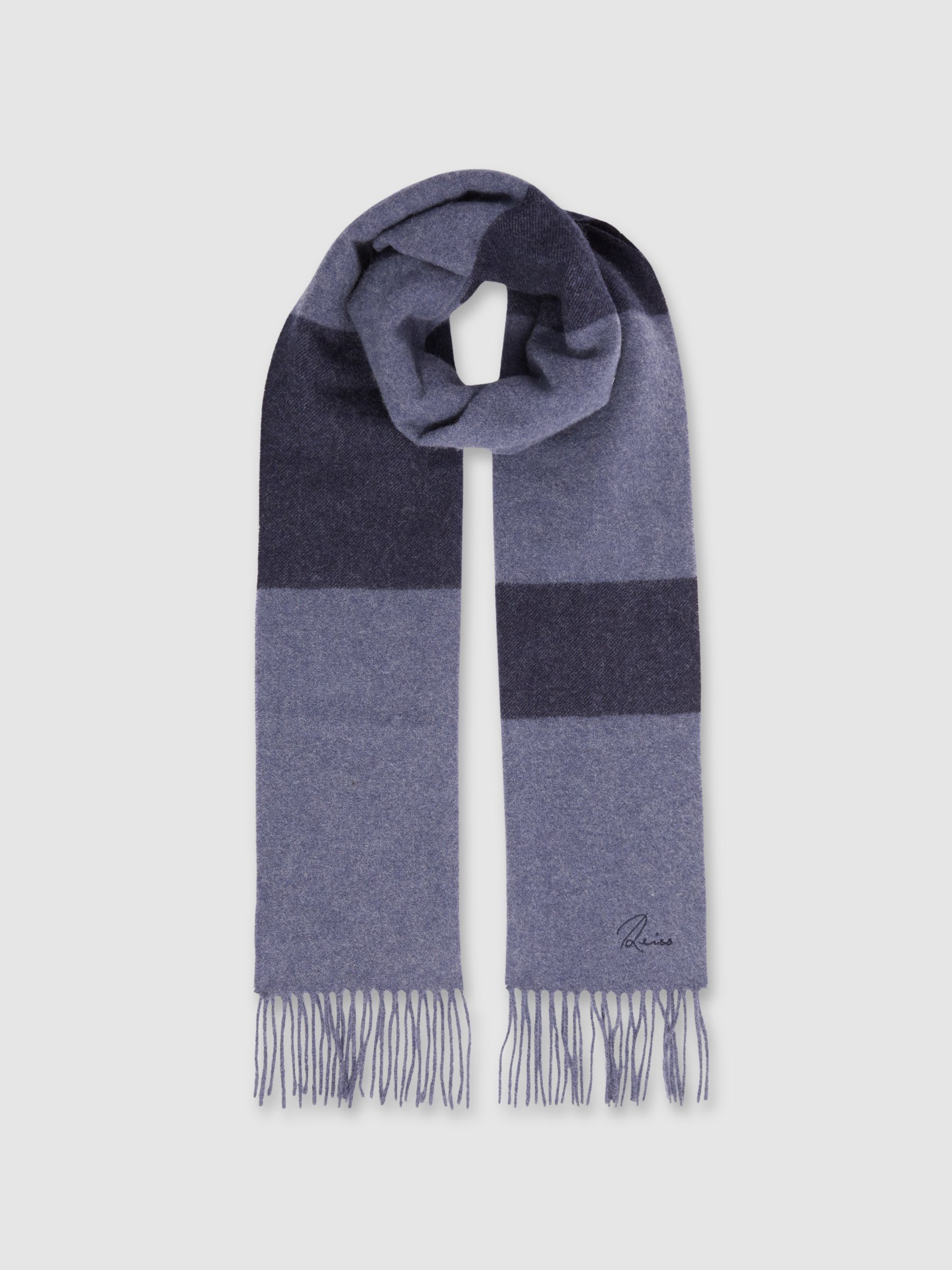 Wool and Cashmere Striped Scarf in Navy/ Indigo Melange - Image 3 of 4