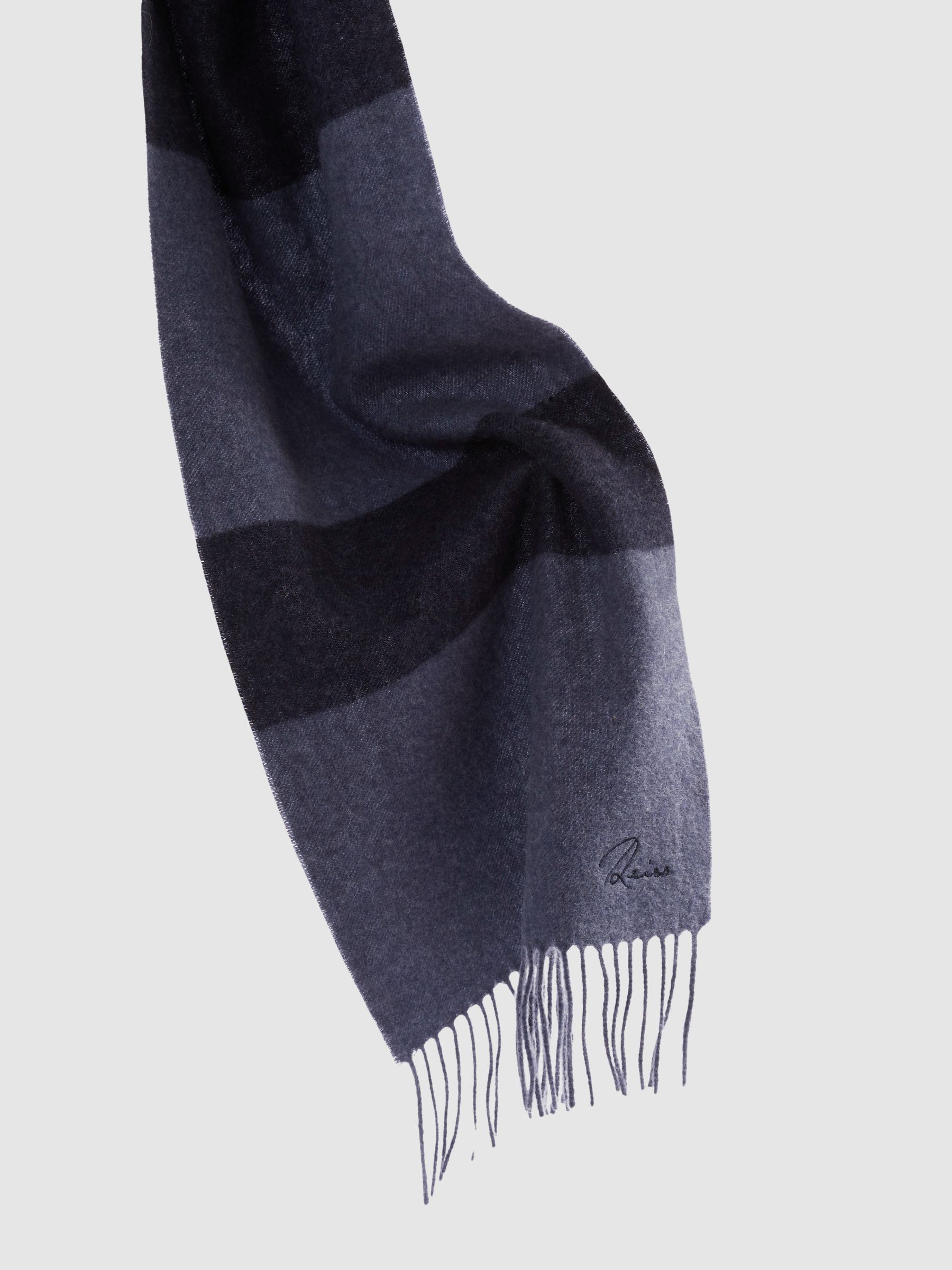 Wool and Cashmere Striped Scarf in Navy/ Indigo Melange - Image 4 of 4