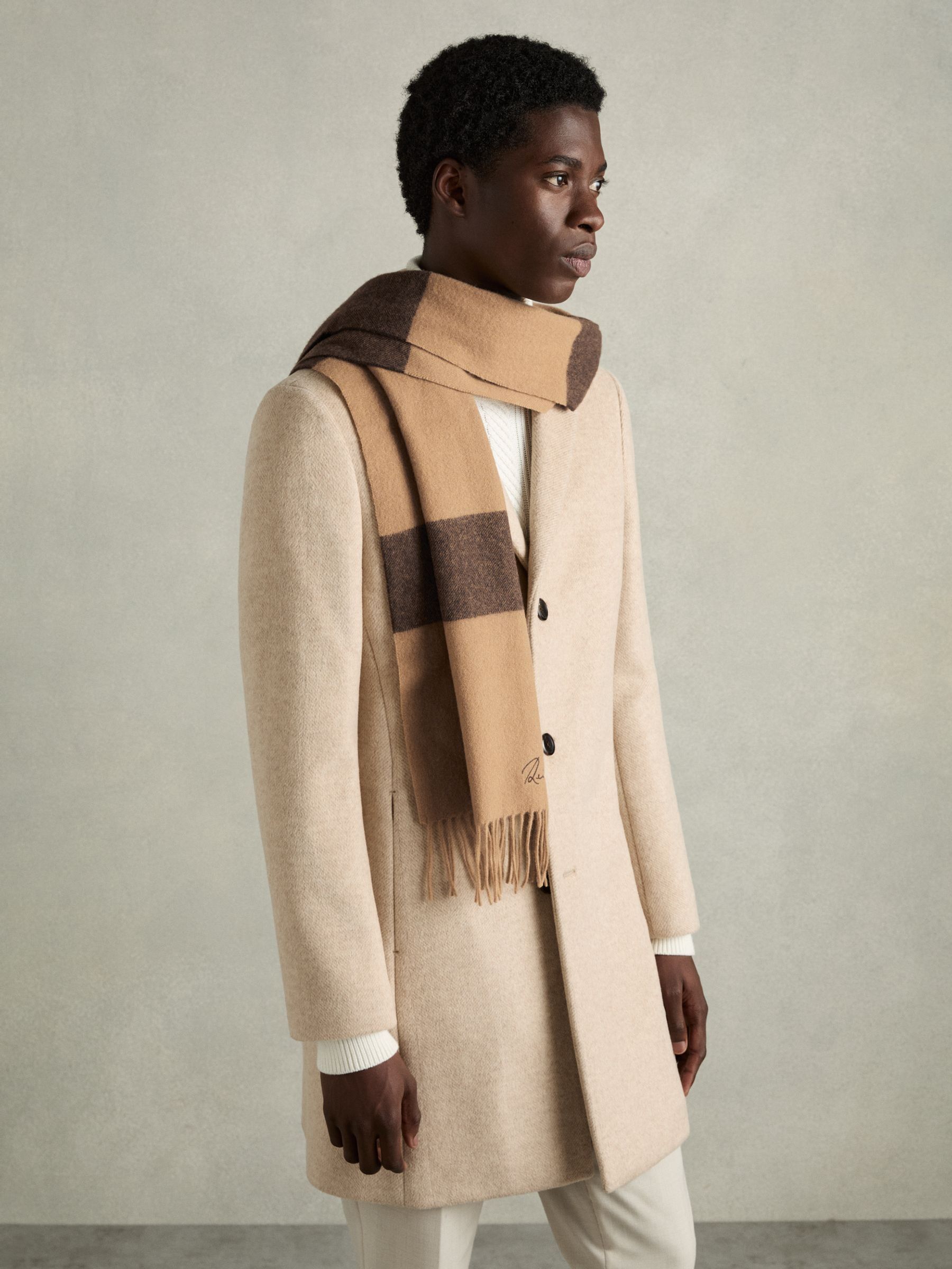 Wool and Cashmere Striped Scarf in Camel/Brown - Image 2 of 4