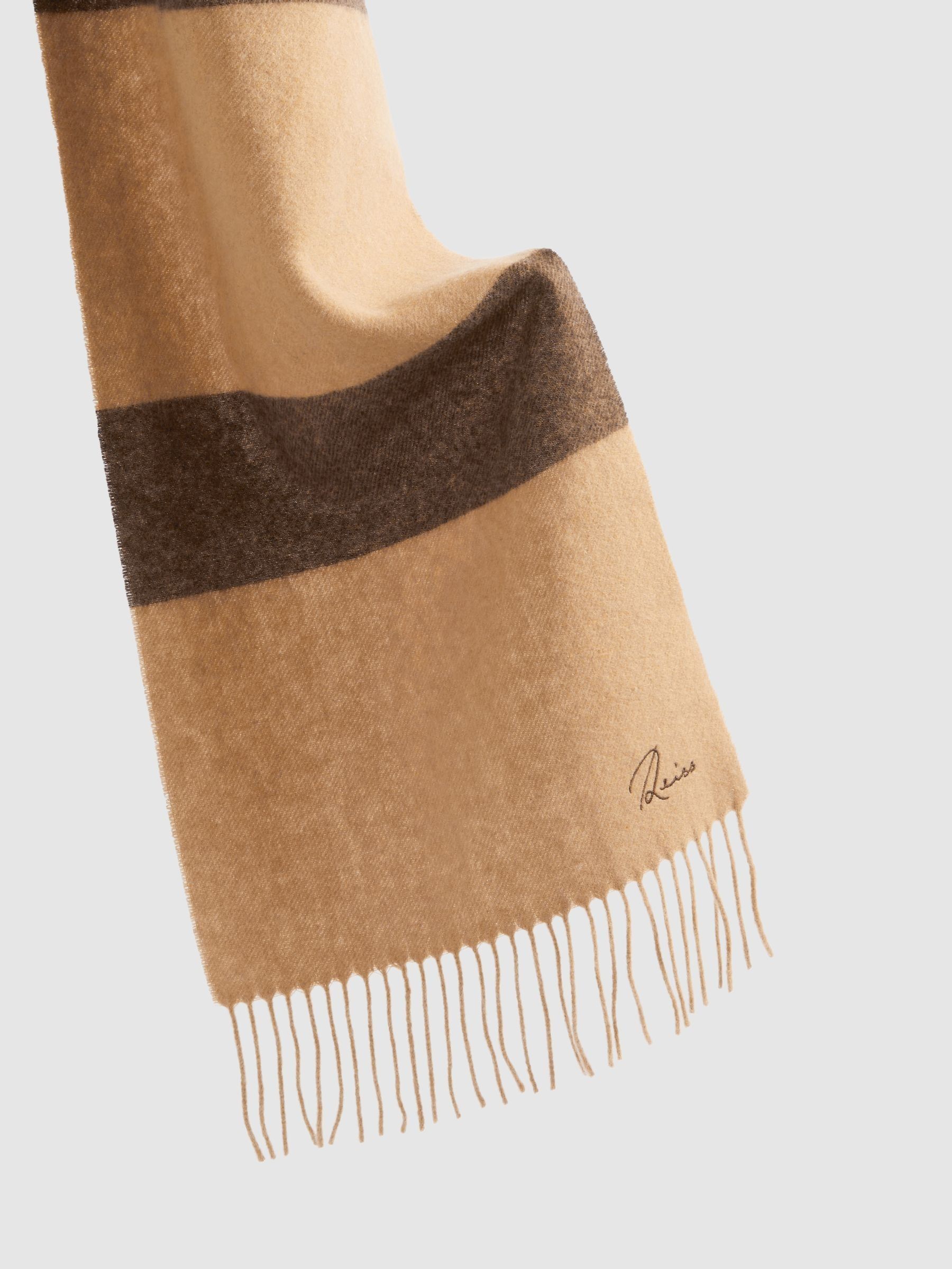 Wool and Cashmere Striped Scarf in Camel/Brown - Image 4 of 4