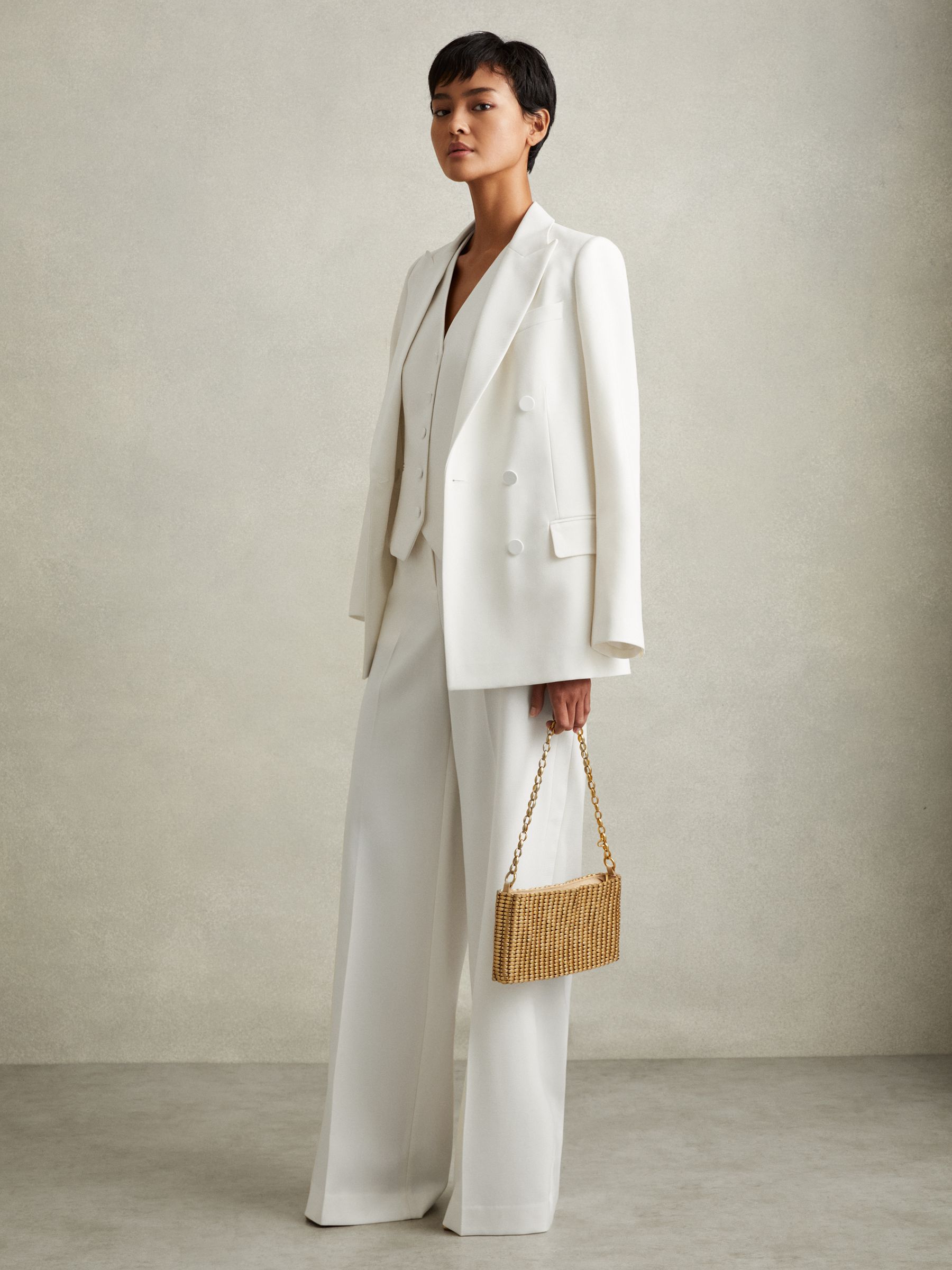 Petite Wool Blend Wide Leg Tux Trousers in White - Image 1 of 7