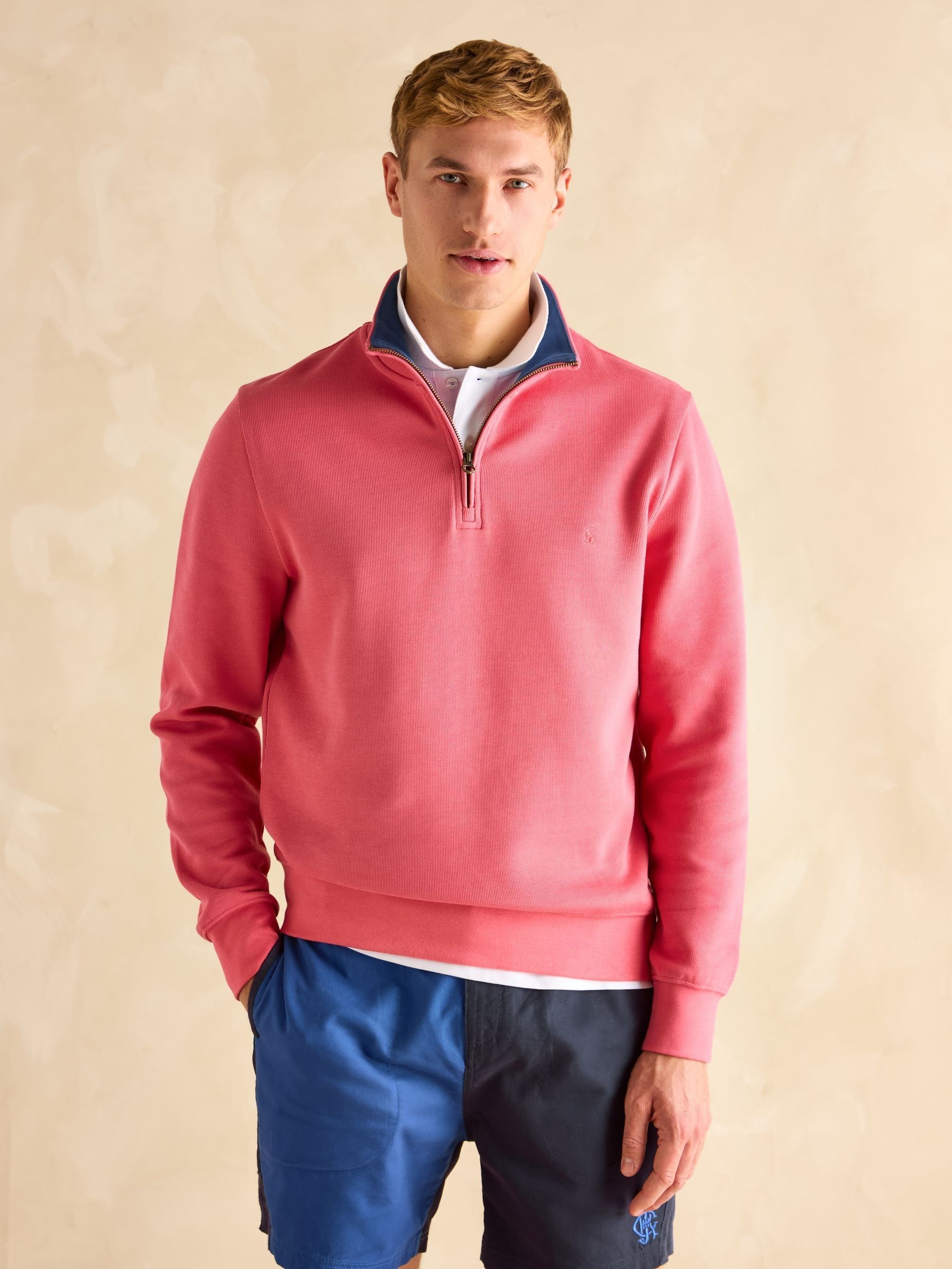 Alistair Pink Quarter Zip Cotton Sweatshirt - Image 1 of 7