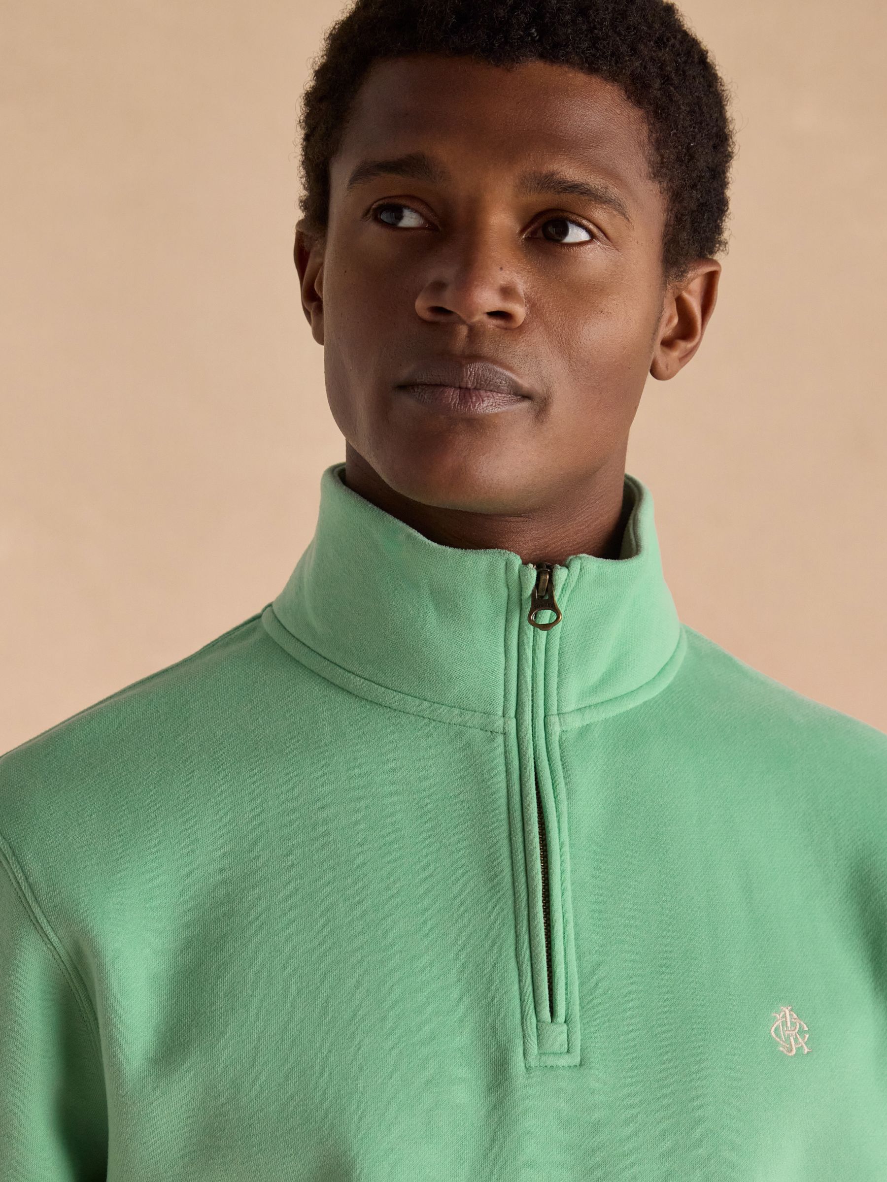 Jenkins Mint Green Brushed Cotton Quarter Zip Sweatshirt - Image 4 of 9