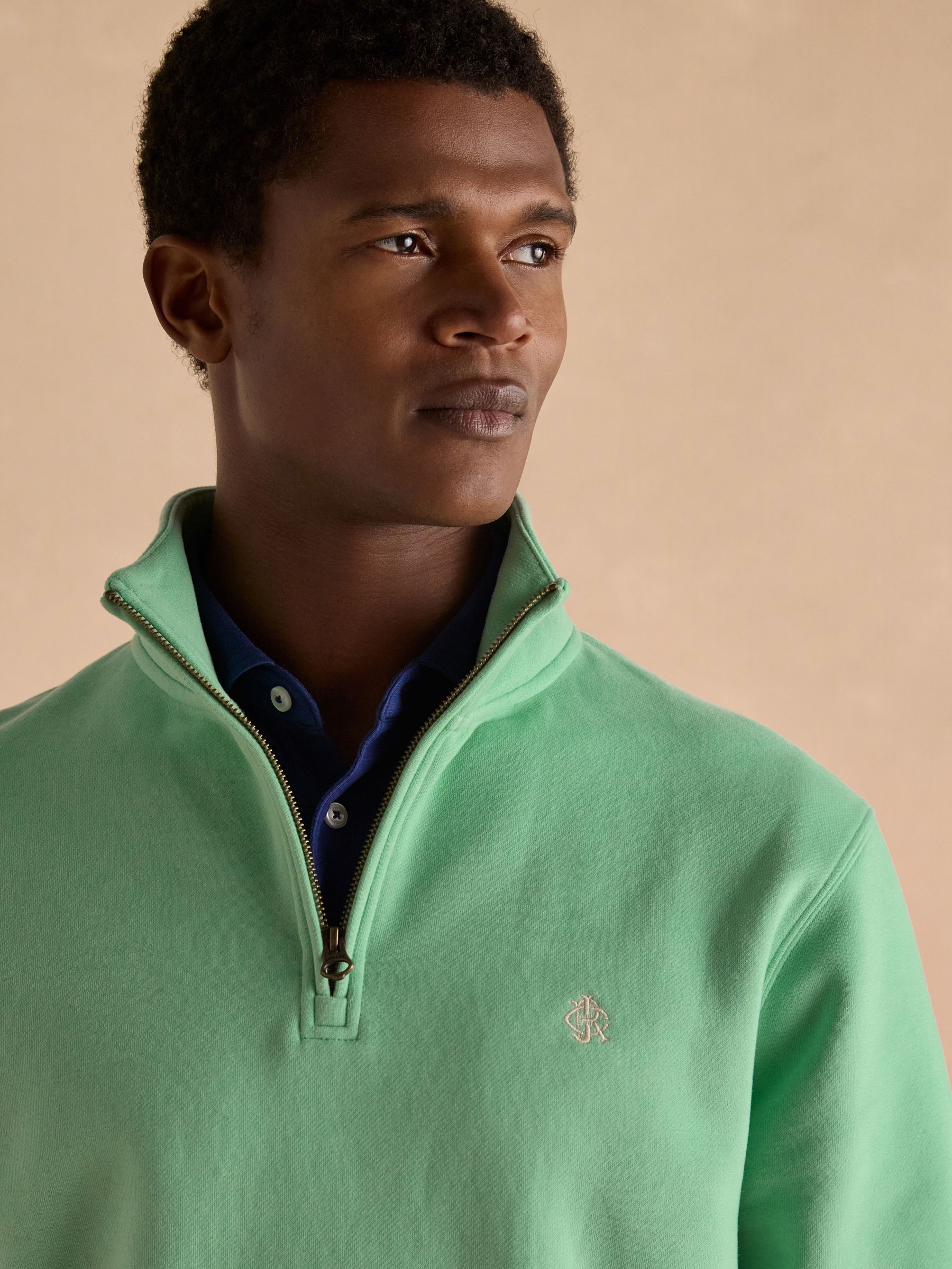 Jenkins Mint Green Brushed Cotton Quarter Zip Sweatshirt - Image 6 of 9
