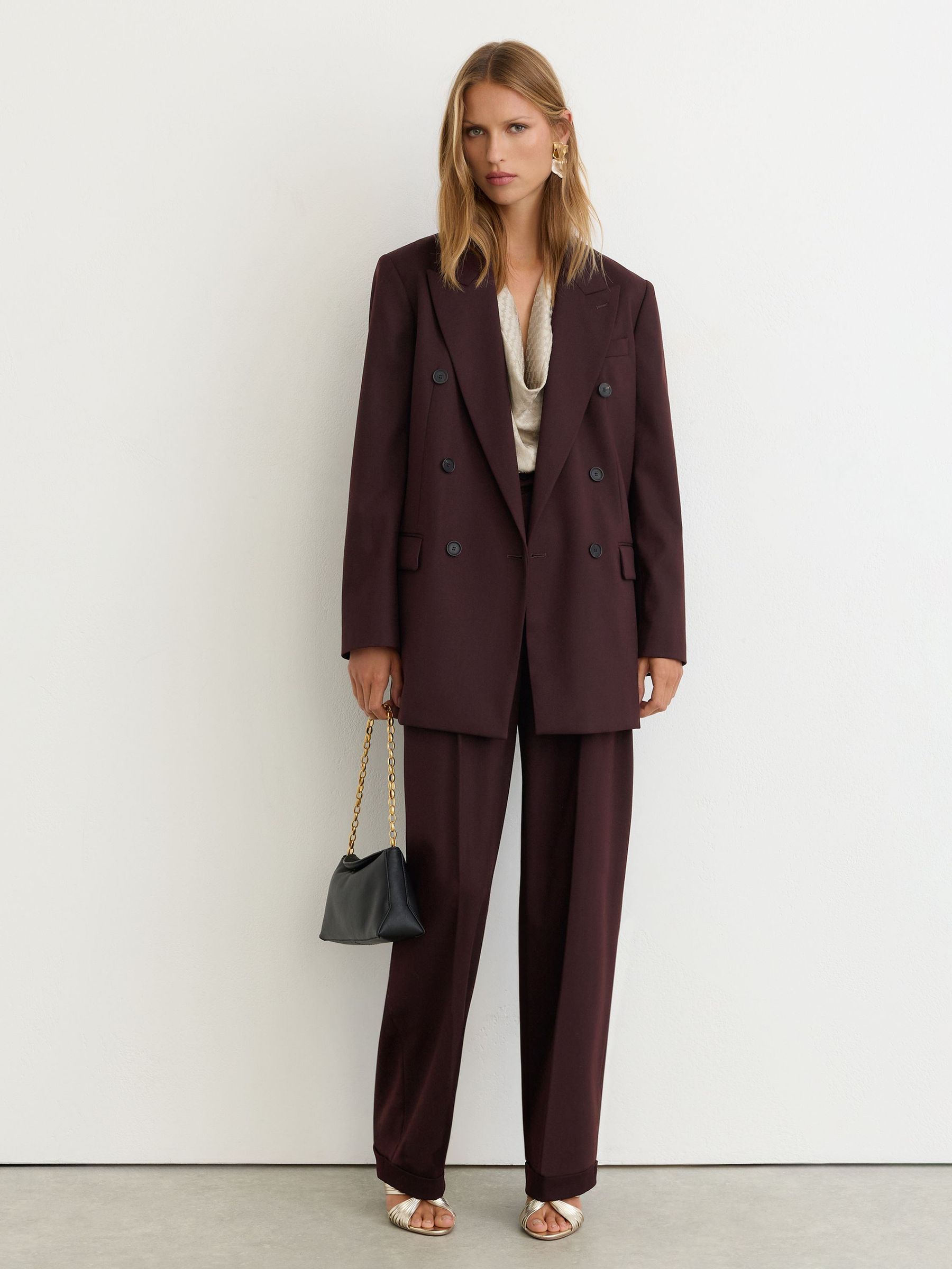 Tall Wool-Blend Double-Breasted Oversized Suit Blazer in Dark Aubergine - Image 1 of 11 Tall Wool-Blend Double-Breasted Oversized Suit Blazer in Dark Aubergine - Image 1 of 11