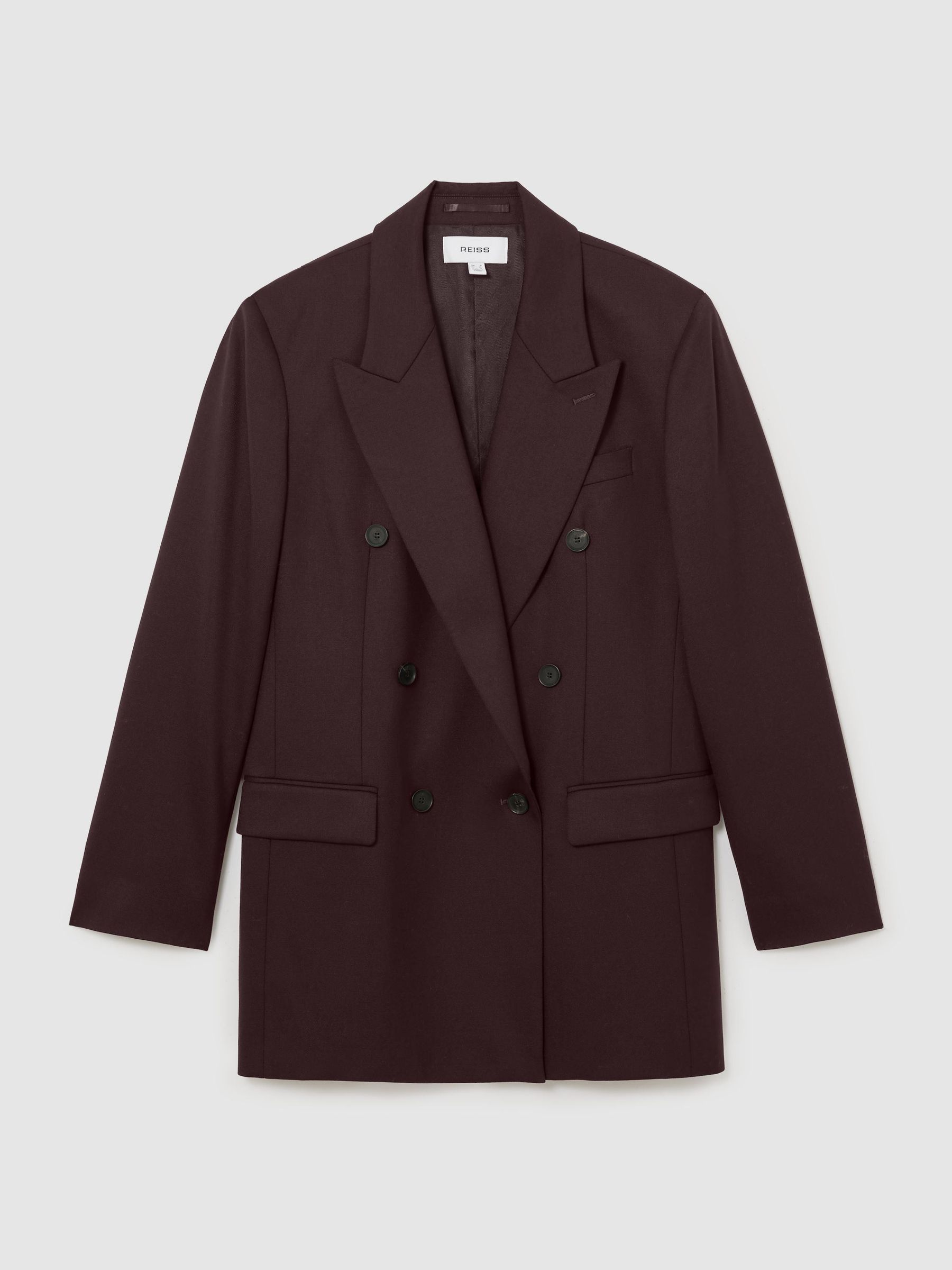 Tall Wool-Blend Double-Breasted Oversized Suit Blazer in Dark Aubergine - Image 2 of 11