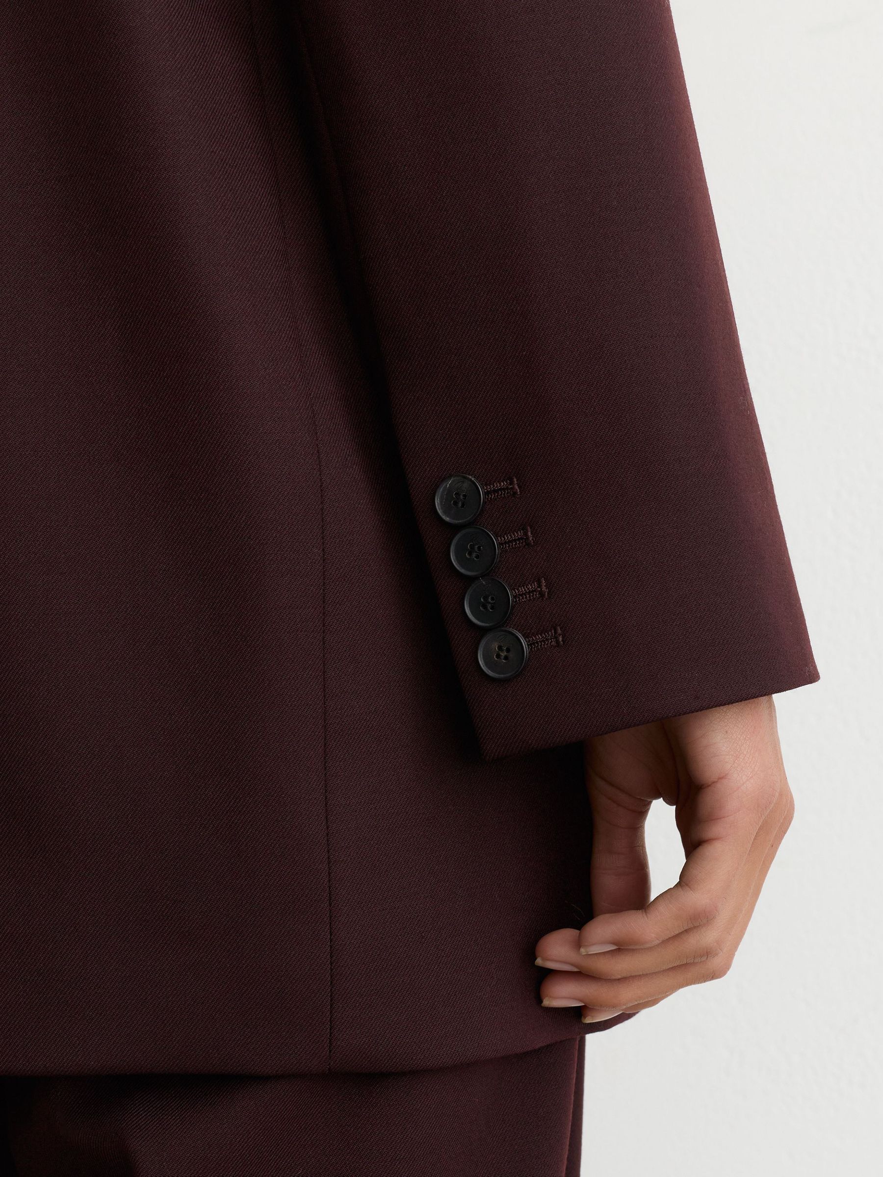 Tall Wool-Blend Double-Breasted Oversized Suit Blazer in Dark Aubergine - Image 4 of 11