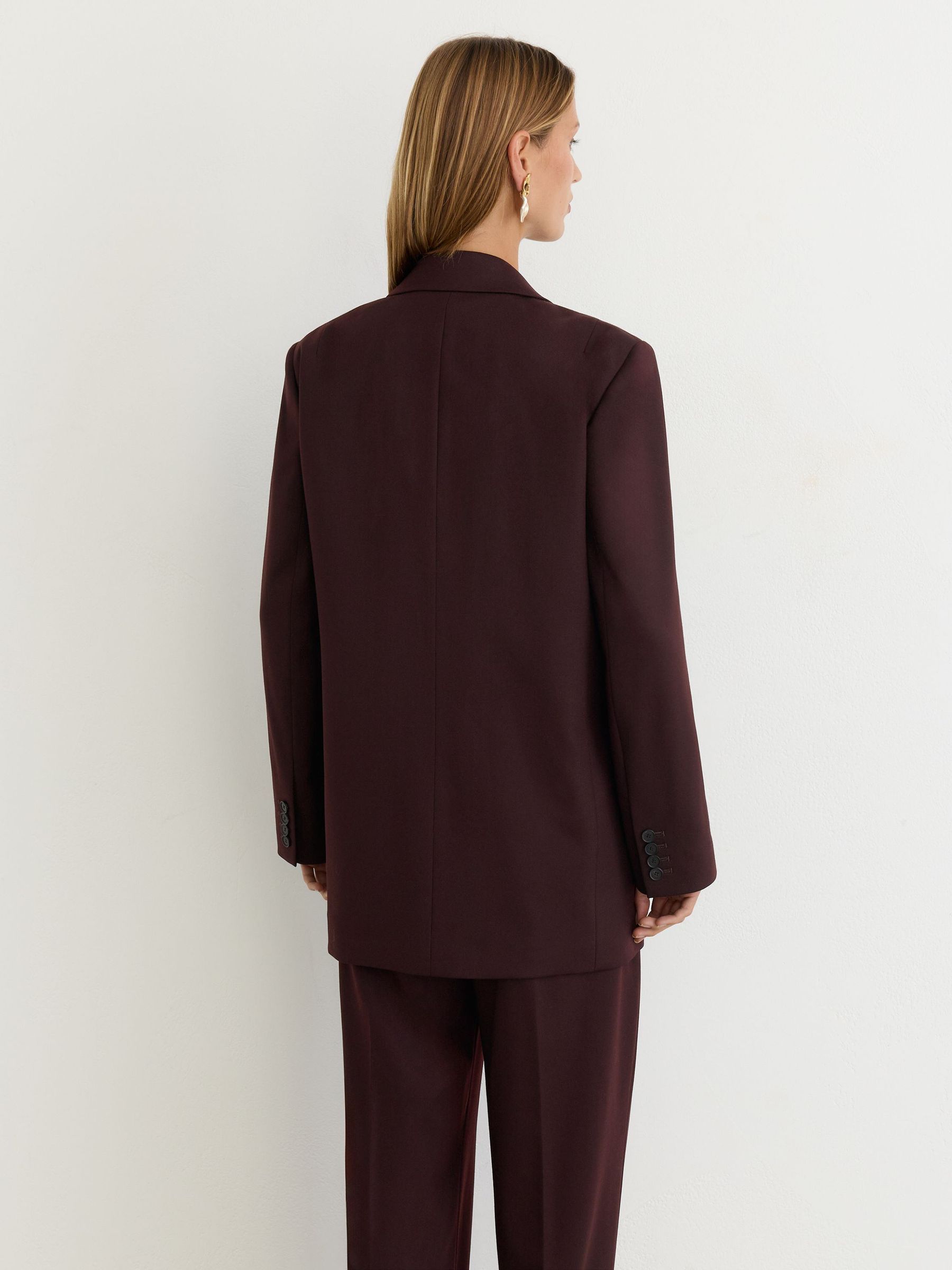 Tall Wool-Blend Double-Breasted Oversized Suit Blazer in Dark Aubergine - Image 5 of 11