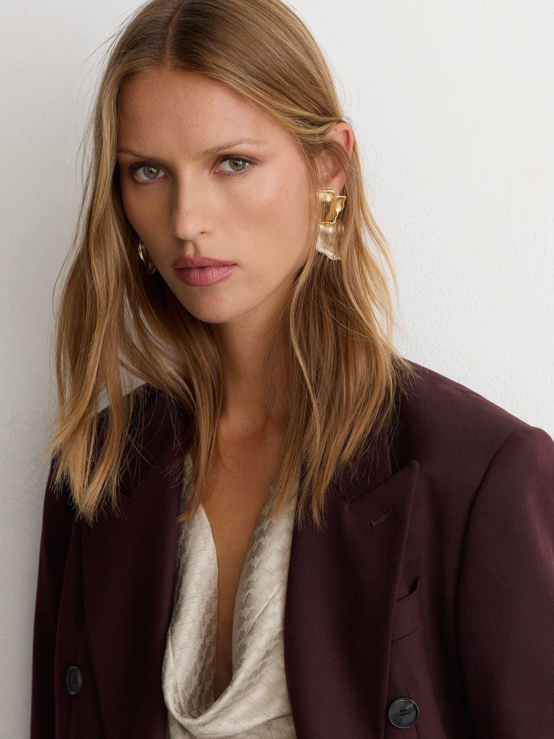 Tall Wool-Blend Double-Breasted Oversized Suit Blazer in Dark Aubergine - Image 6 of 11