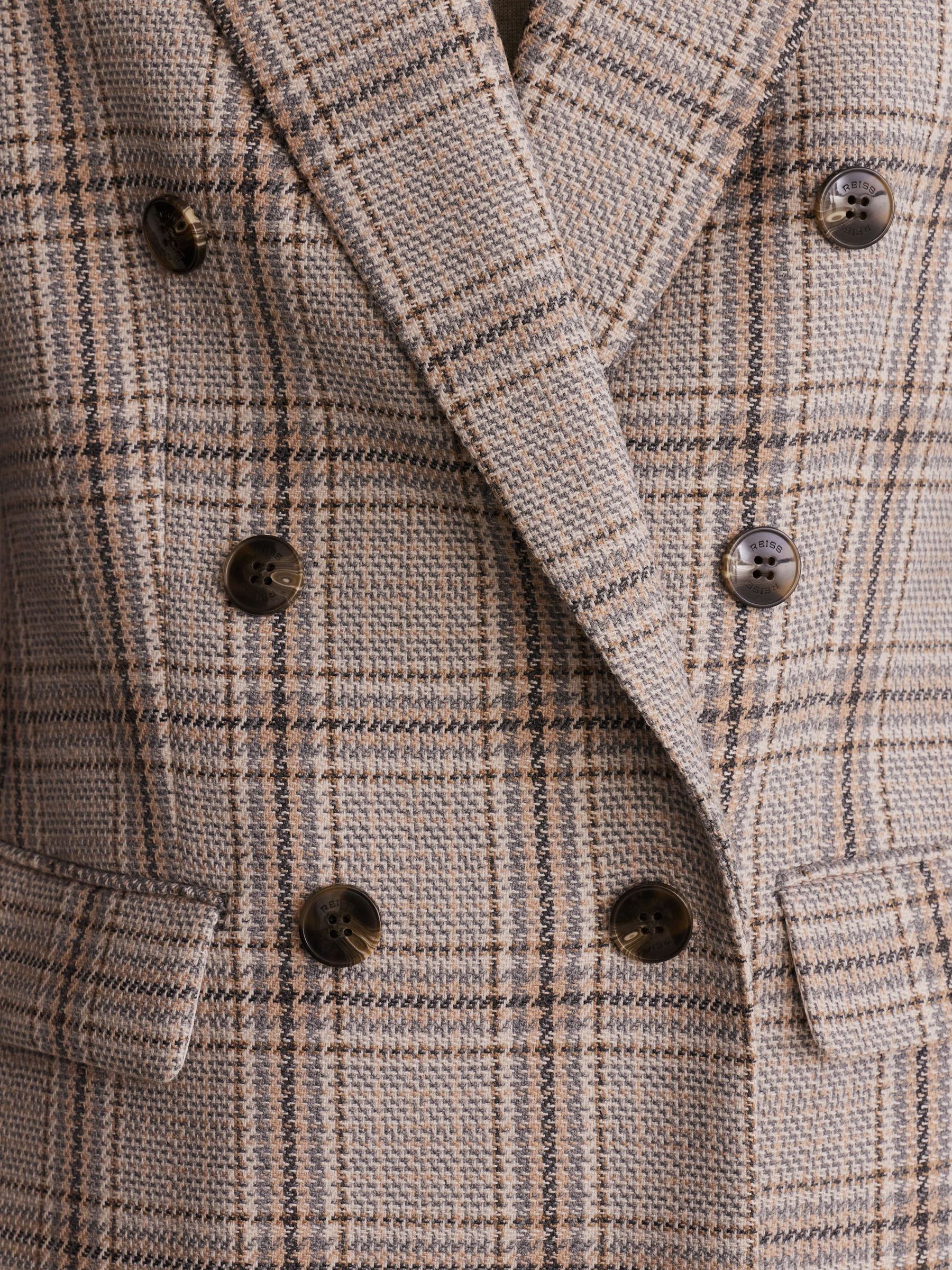 Wool-Blend Woven-Check Double-Breasted Blazer in Grey Check - Image 5 of 8