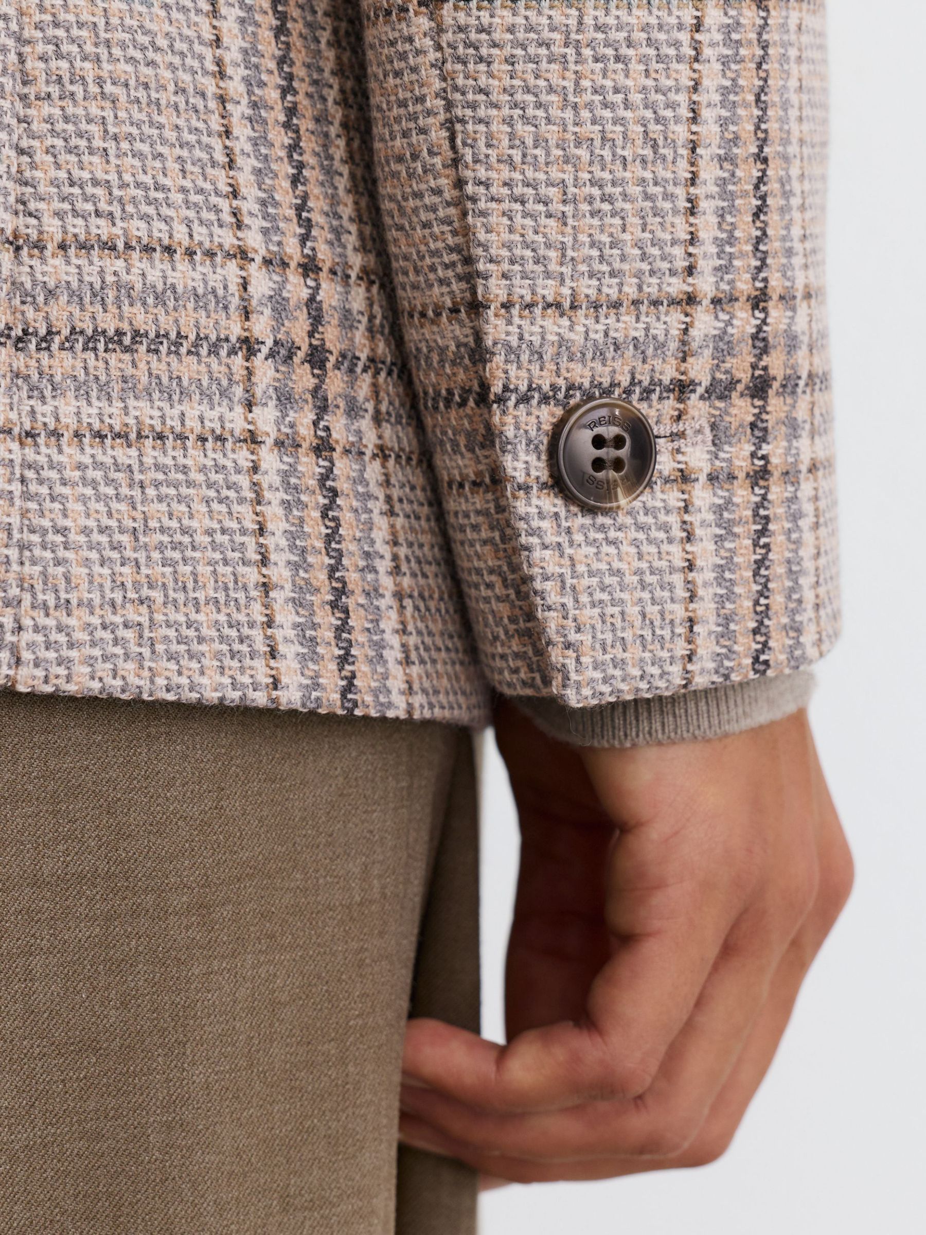 Wool-Blend Woven-Check Double-Breasted Blazer in Grey Check - Image 6 of 8