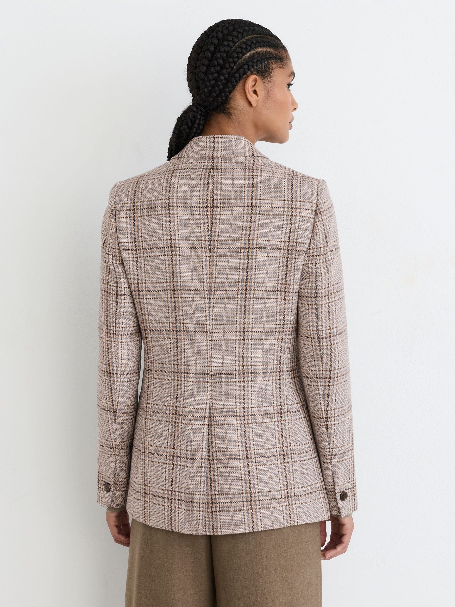 Wool-Blend Woven-Check Double-Breasted Blazer in Grey Check - Image 7 of 8