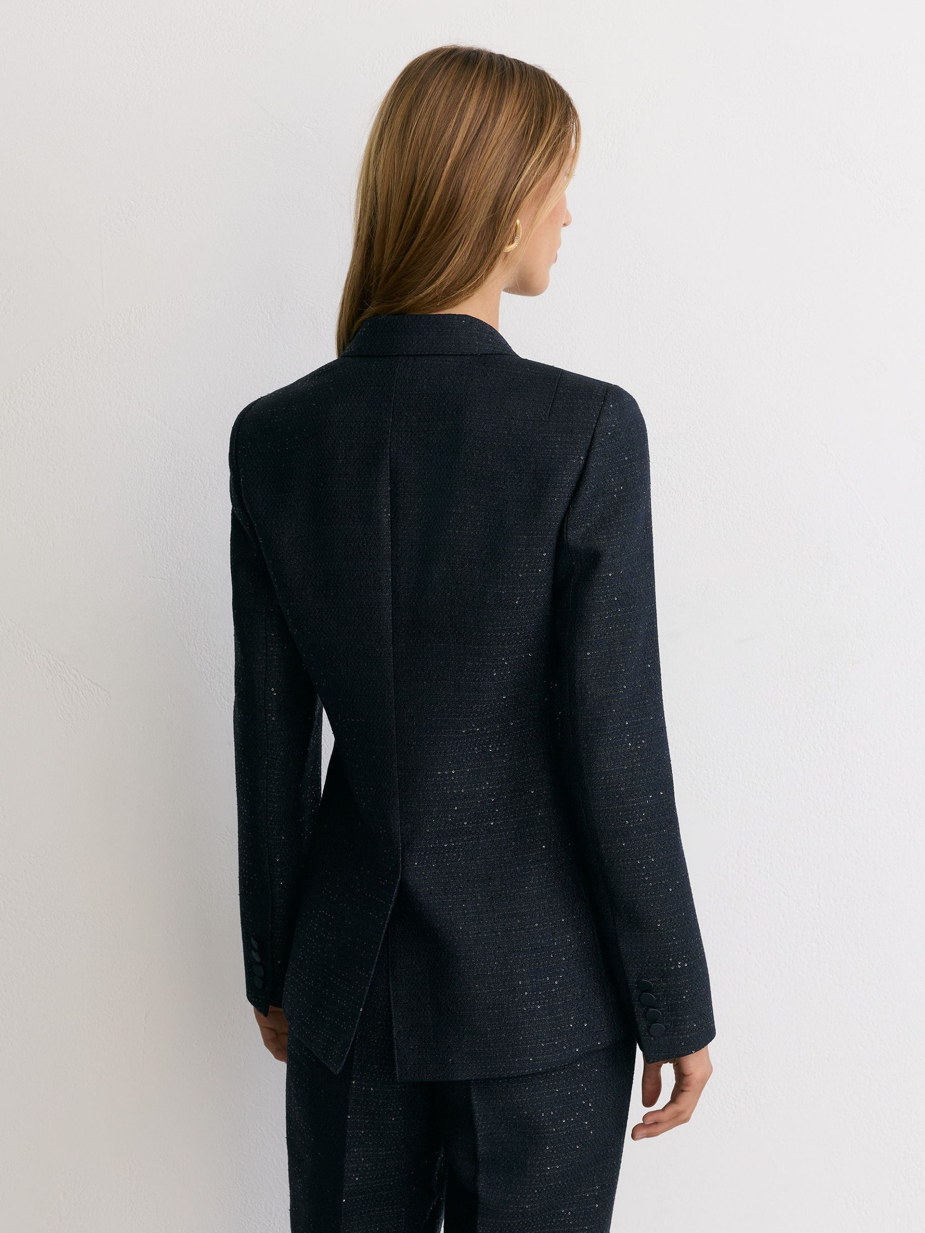 Sequin-Detail Single-Breasted Woven Blazer in Navy - Image 5 of 8
