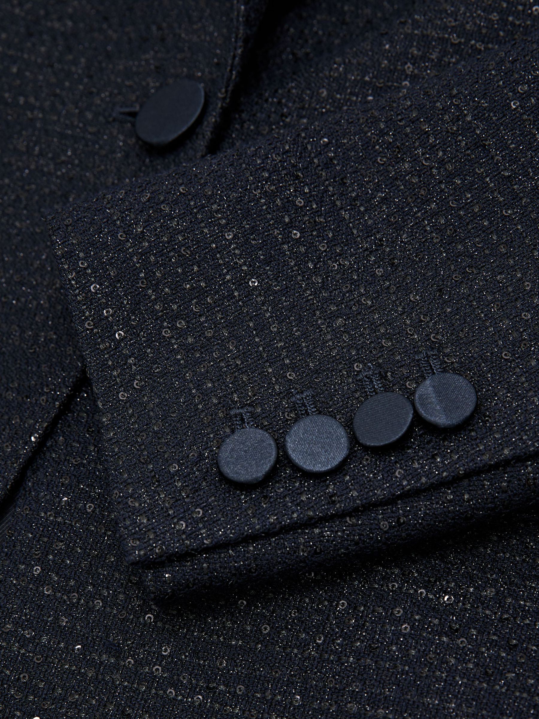 Sequin-Detail Single-Breasted Woven Blazer in Navy - Image 8 of 8