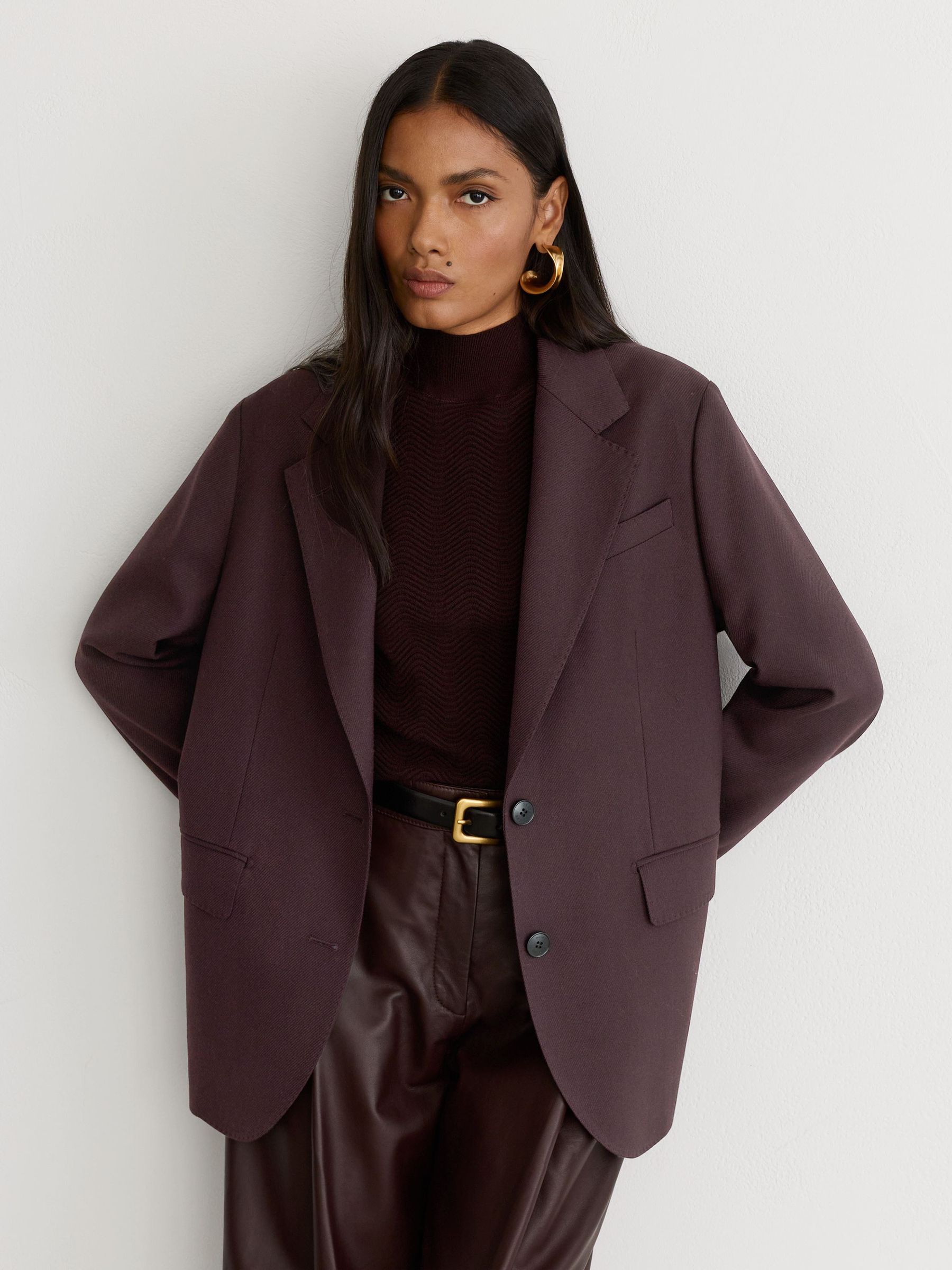 Stretch-Twill Relaxed Single-Breasted Blazer in Grape by Reiss