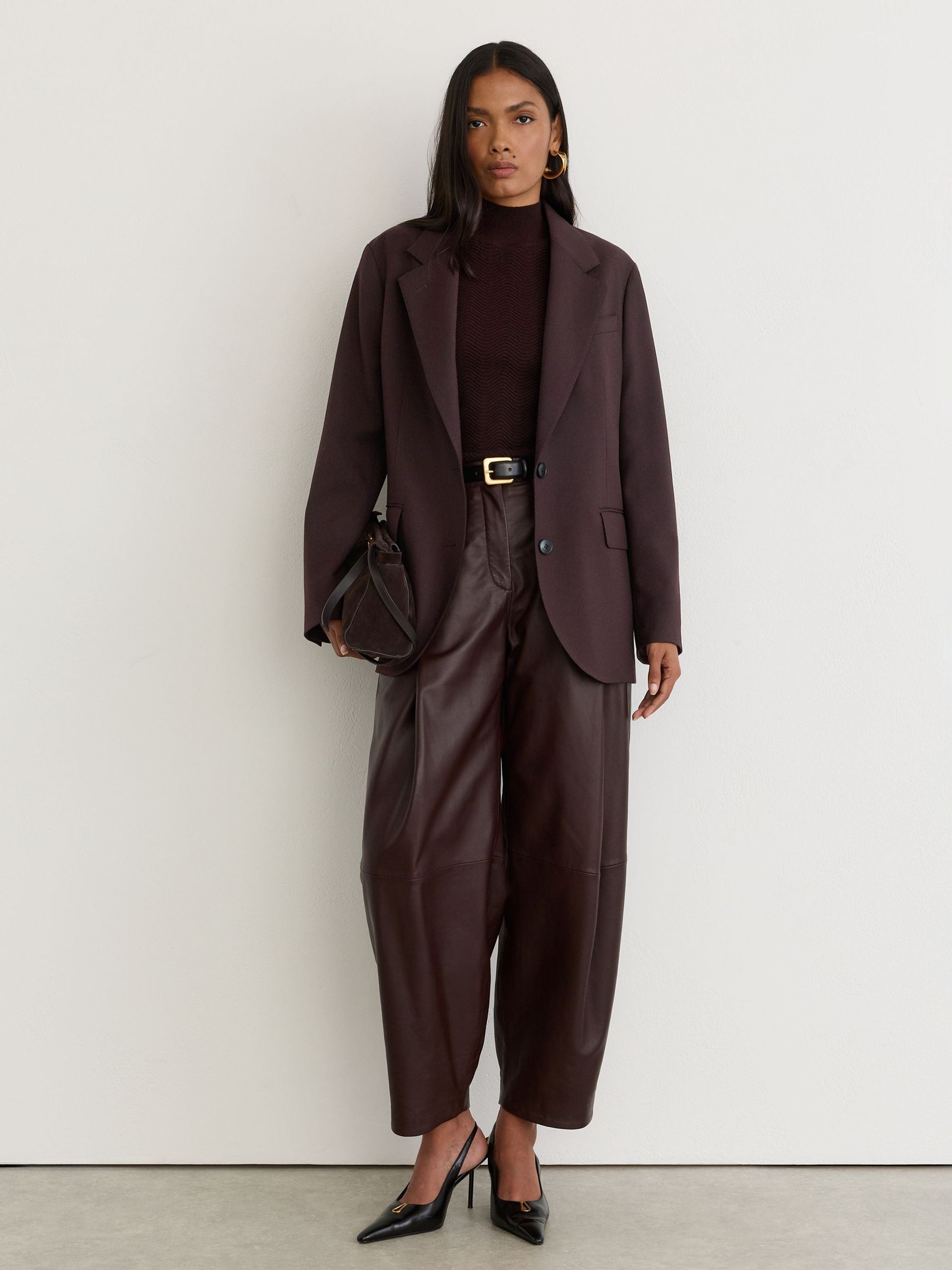 Stretch-Twill Relaxed Single-Breasted Blazer in Grape - Image 3 of 7