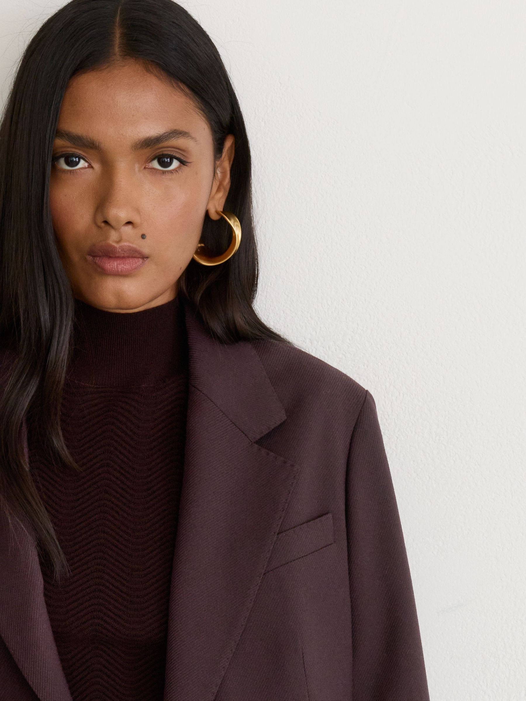 Stretch-Twill Relaxed Single-Breasted Blazer in Grape - Image 4 of 7