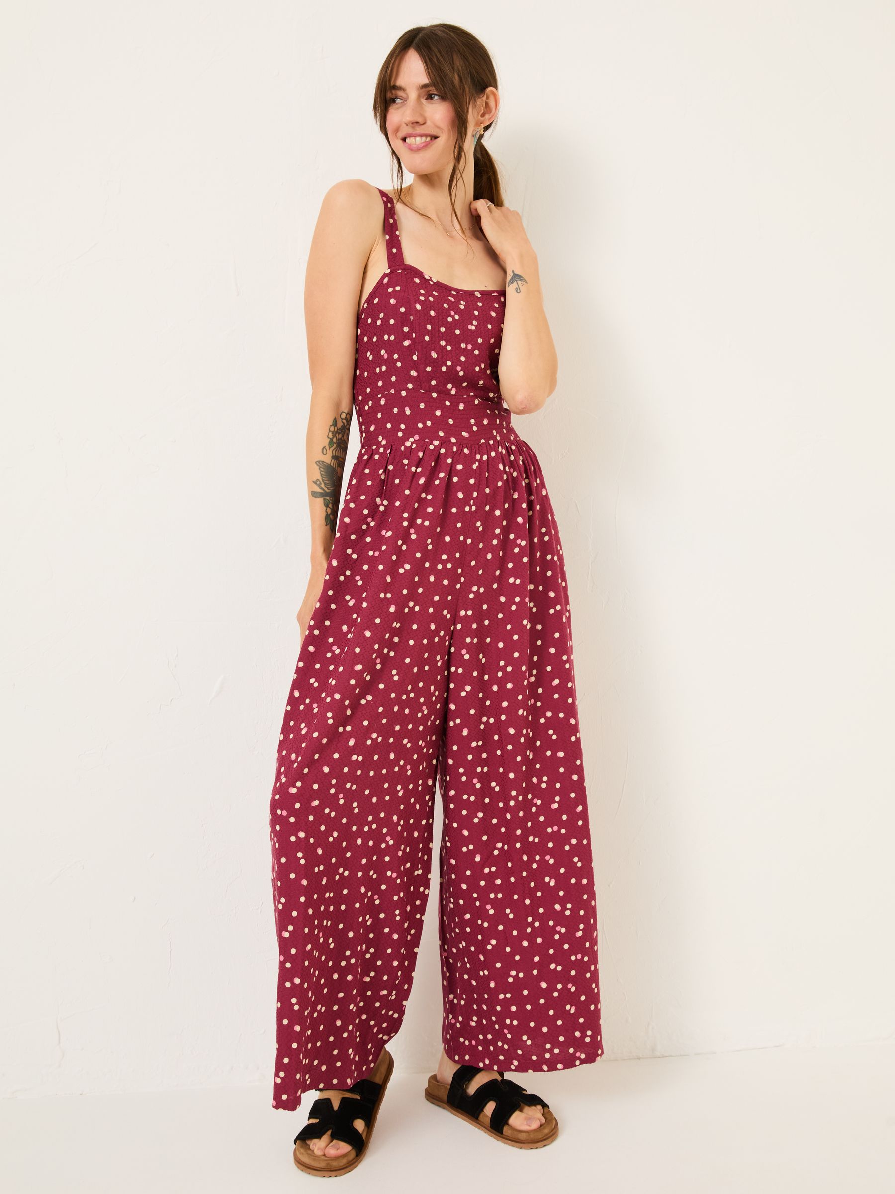 Ruby Burgundy Red Spot Jumpsuit FatFace Ireland