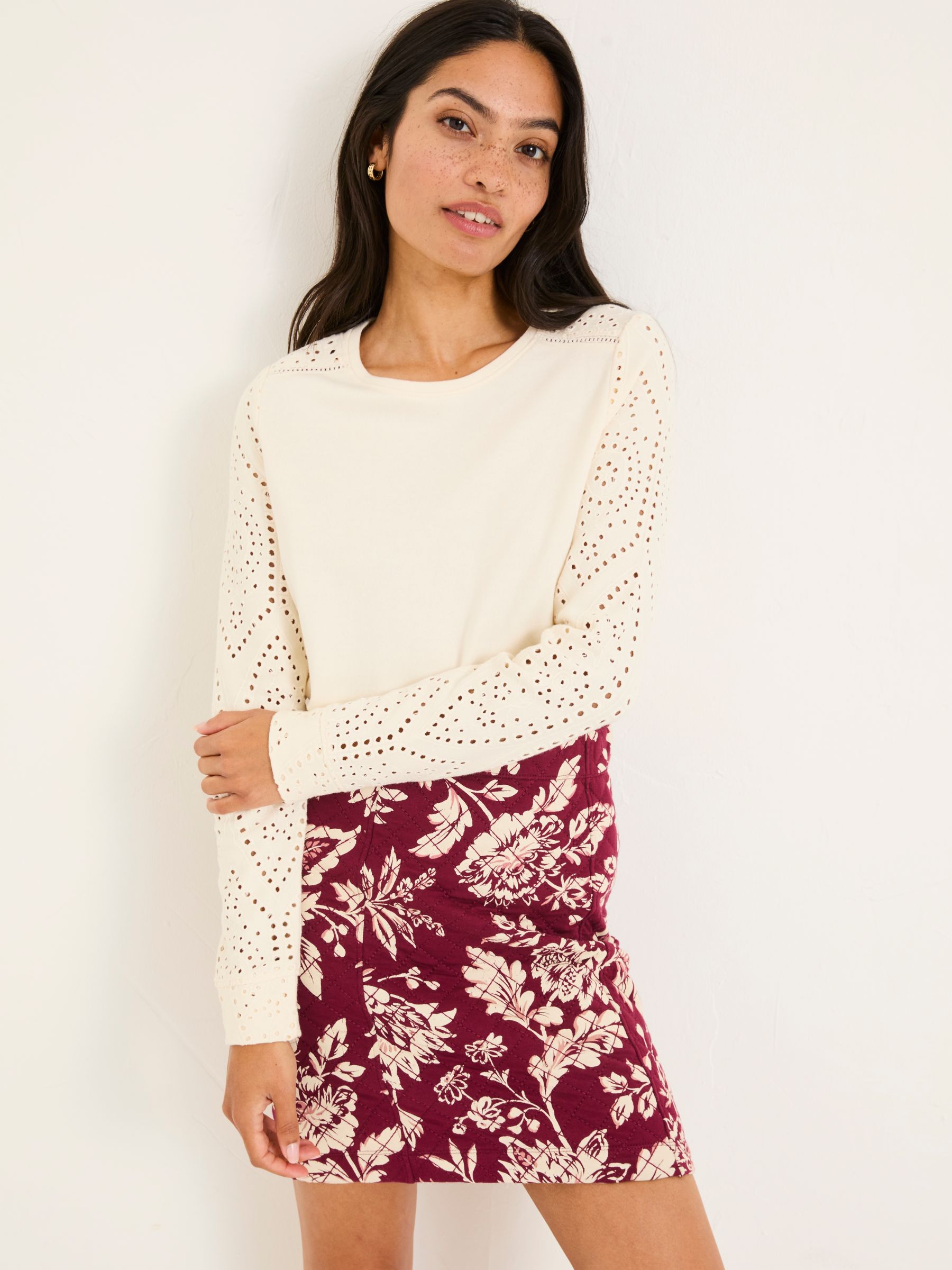 Ivory Broderie Crew 100% Cotton Sweatshirt - Image 1 of 9