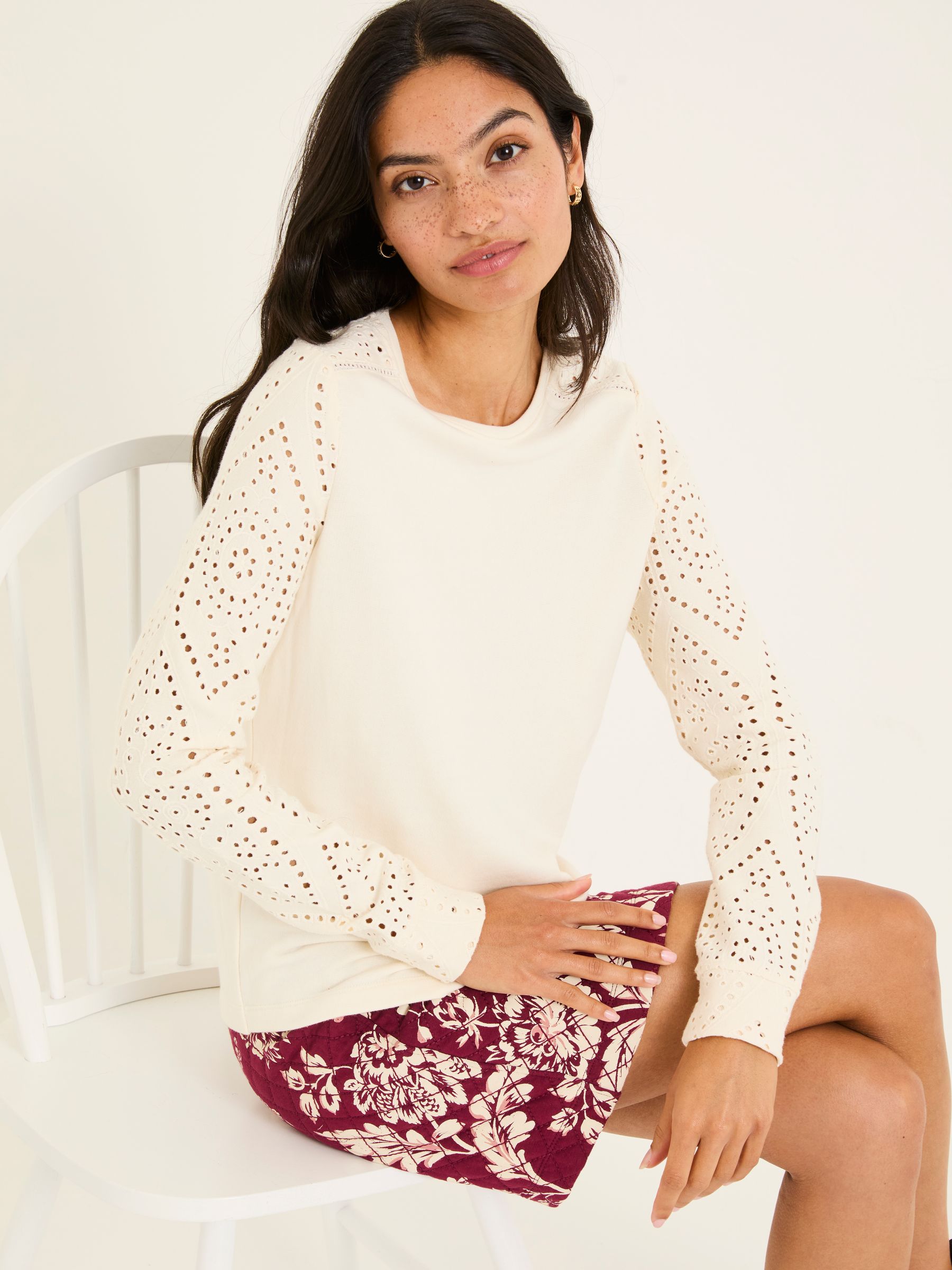 Ivory Broderie Crew 100% Cotton Sweatshirt - Image 3 of 9