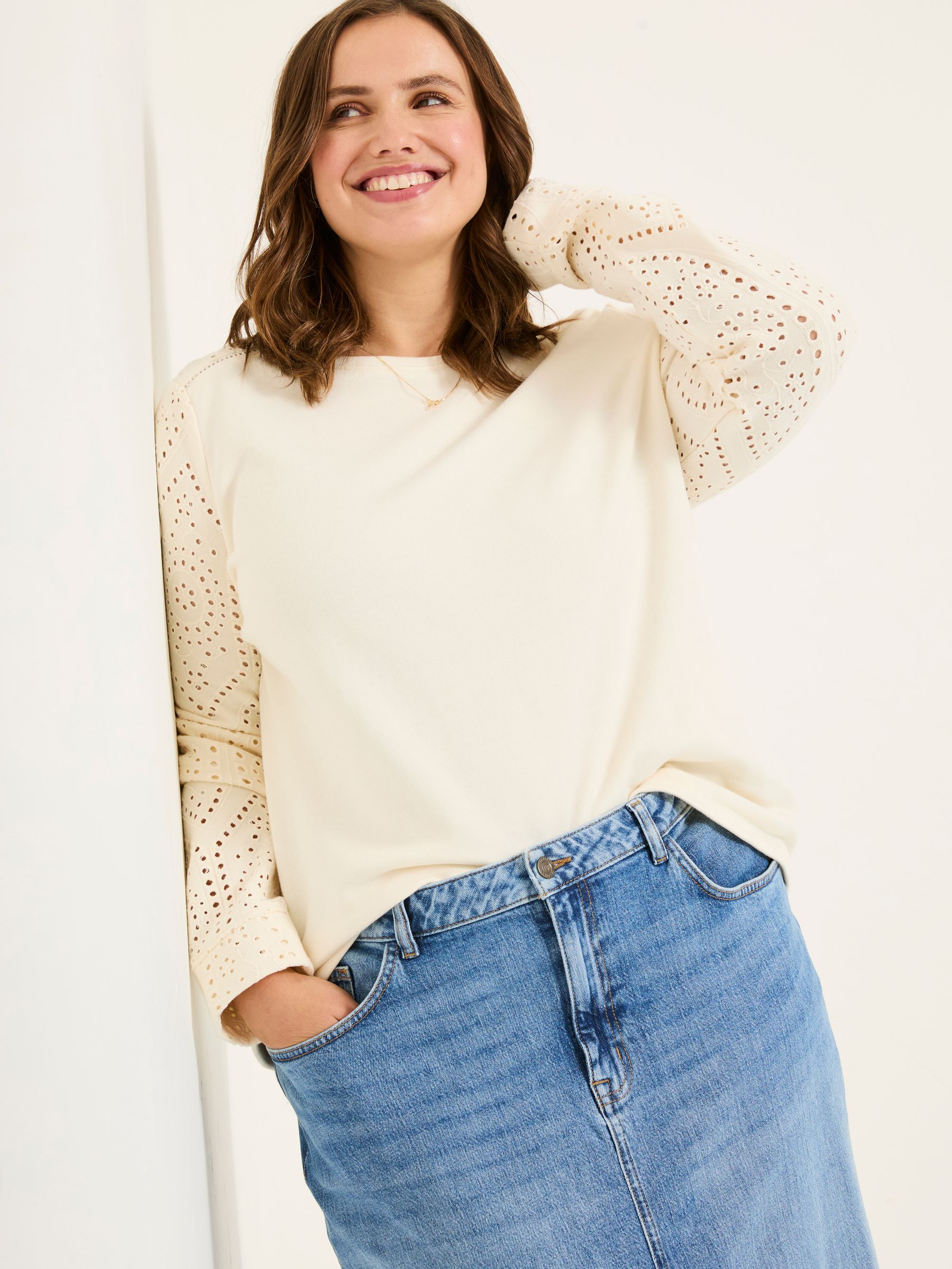 Ivory Broderie Crew 100% Cotton Sweatshirt - Image 5 of 9