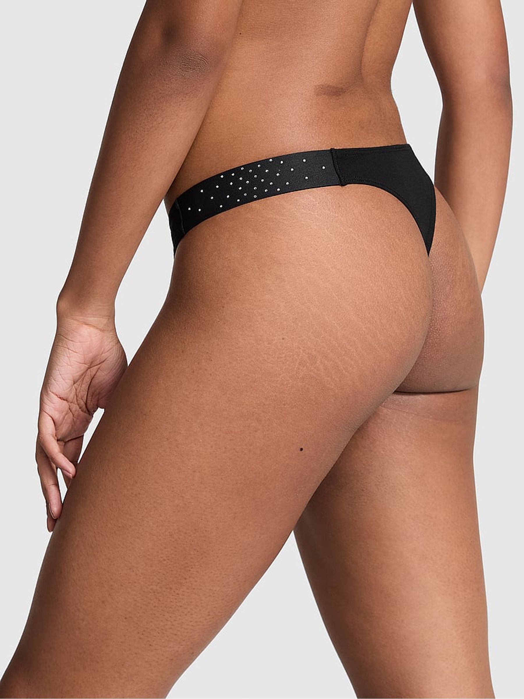 Black Diamante Thong Cotton Logo Knickers - Image 2 of 3